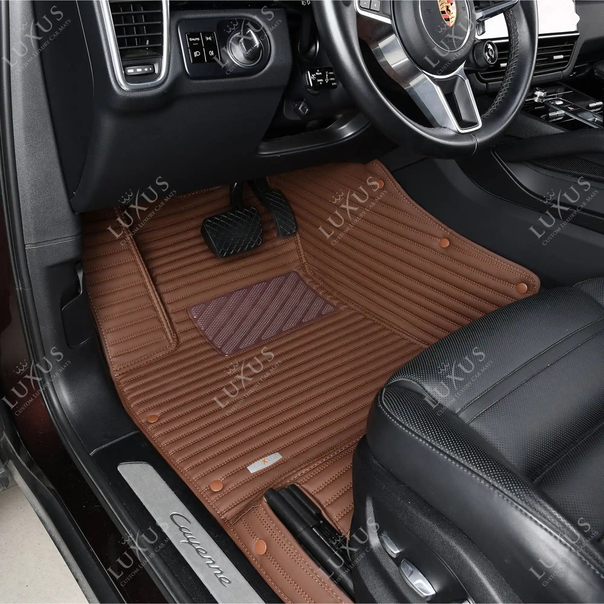 Chocolate Brown Stripe Luxury Car Mats Set