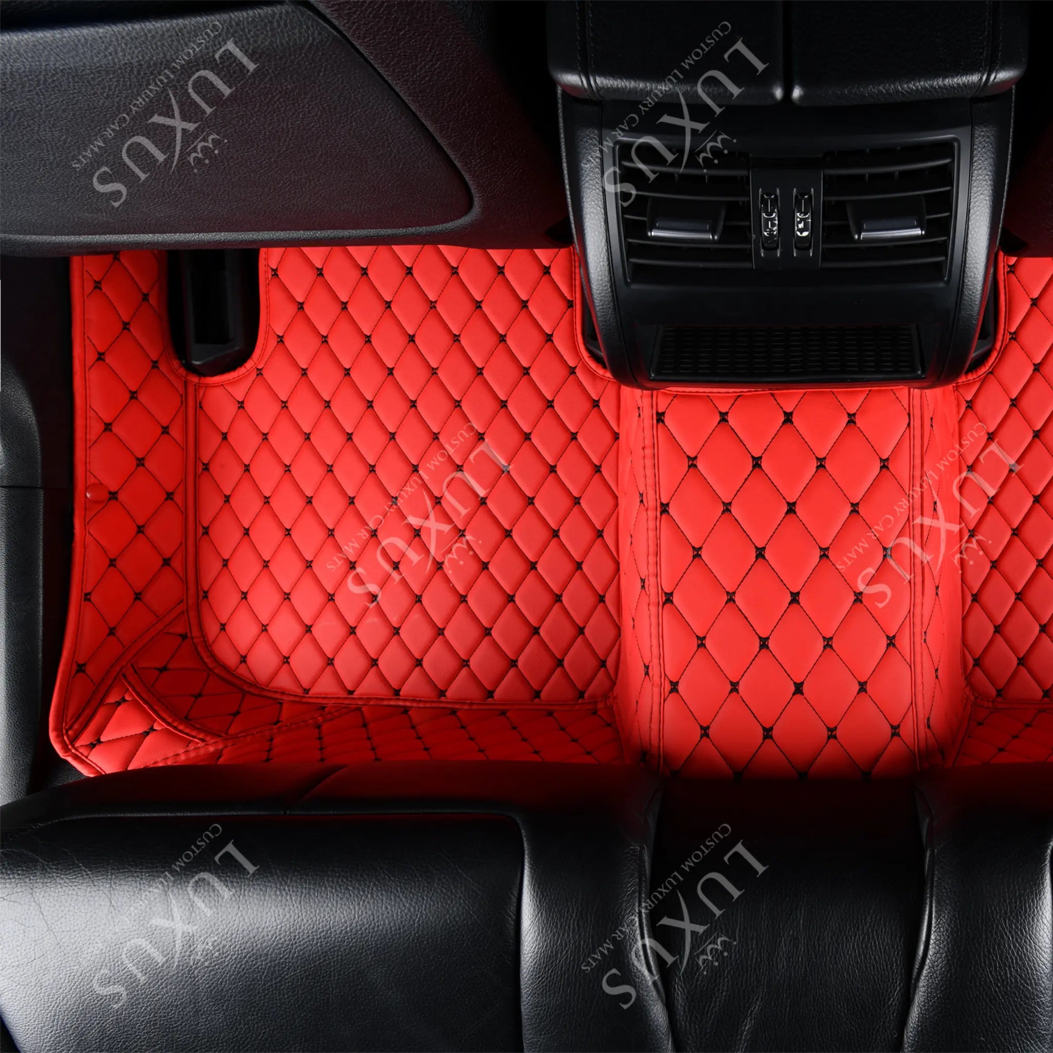 Luxus Premium Diamond Custom Car Mats Set | Ferrari Red & Black Stitching