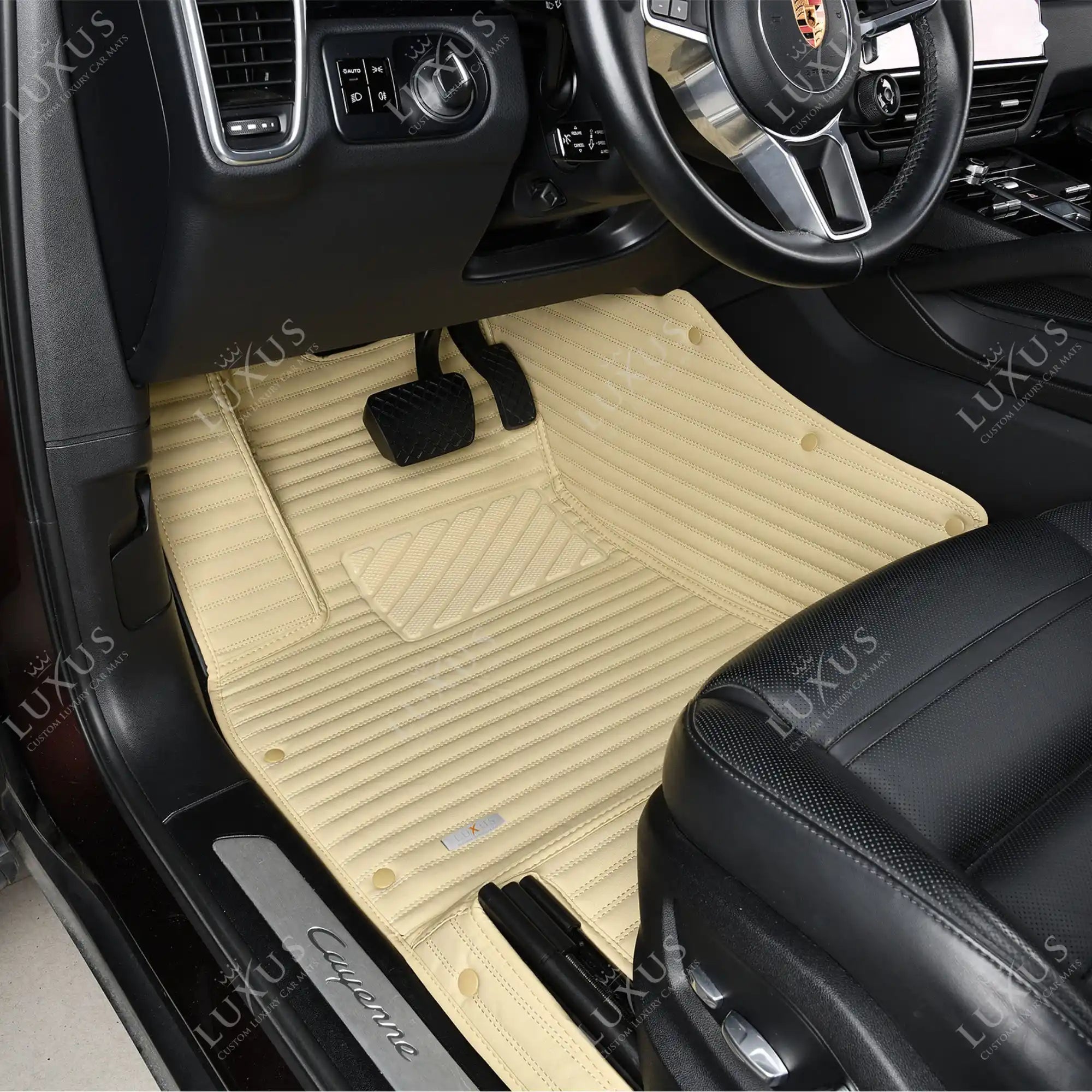 Cream Beige Stripe Luxury Car Mats Set