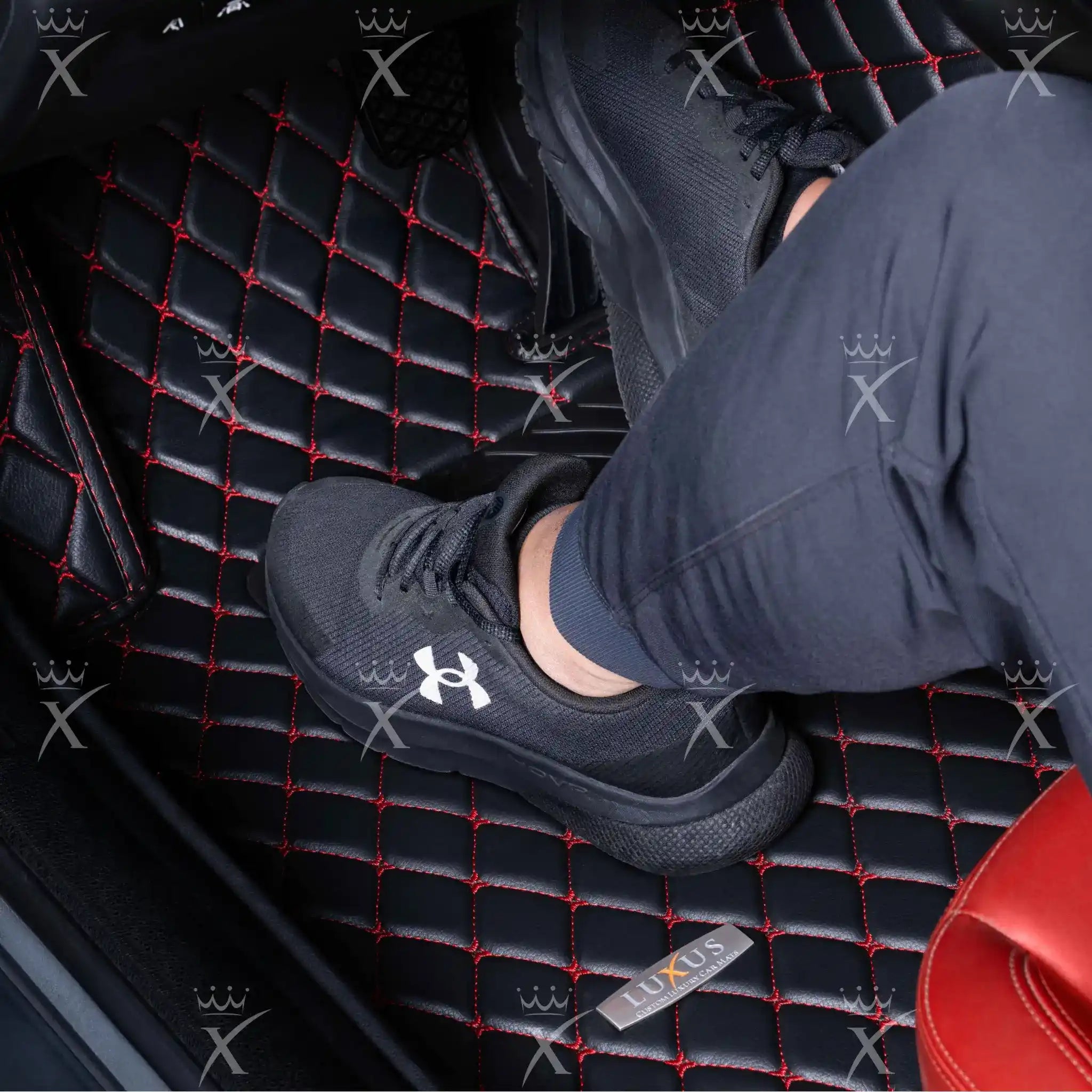 Luxus Car Mats™ - svart og blå søm Luksus bilmattesett