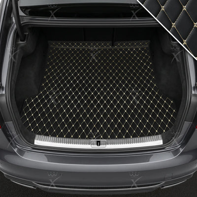 Luxus Car Mats™ – Luxus-Leder-Kofferraum-/Kofferraummatte mit schwarzen und beigen Nähten