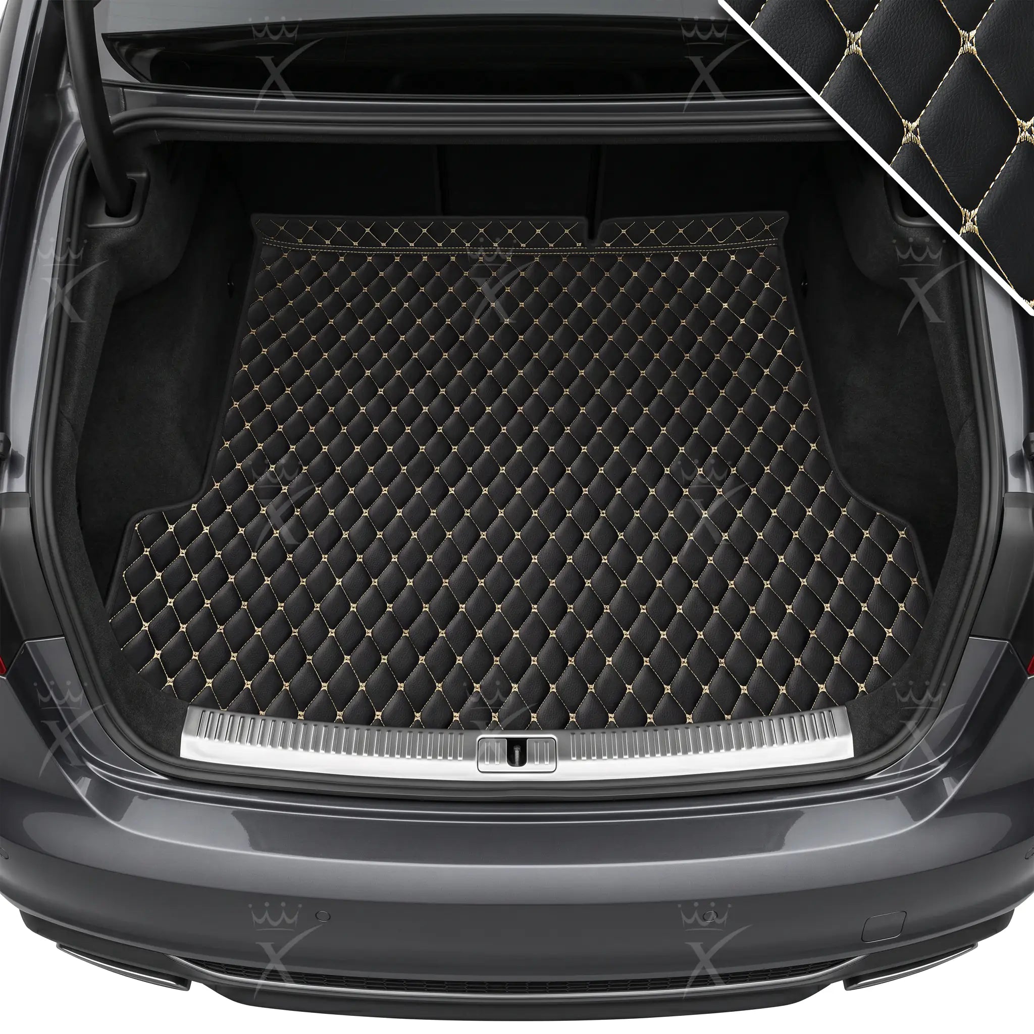 Tappetini per auto Luxus™ - Tappetino per bagagliaio/stivale in pelle di lusso con cuciture nere e beige