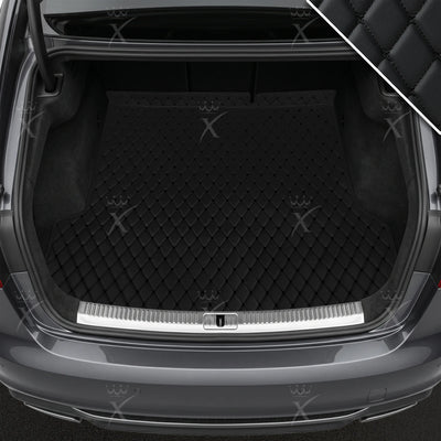 Luxus Car Mats™ - Zwarte en zwarte stiksels Luxe leren koffer-/koffermat