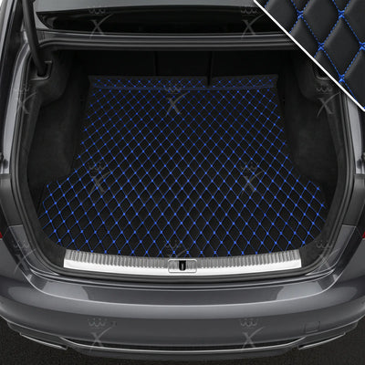 Tappetini per auto Luxus™ - Tappetino per bagagliaio/stivale in pelle di lusso con cuciture nere e blu