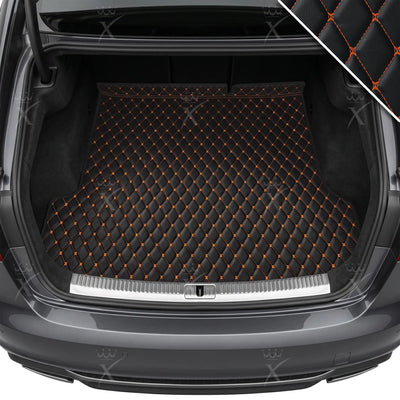 Tappetini per auto Luxus™ - Tappetino per bagagliaio/stivale in pelle di lusso con cuciture nere e arancioni