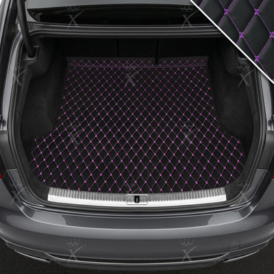 Luxus Car Mats™ – Luxus-Leder-Kofferraum-/Kofferraummatte mit schwarzen und violetten Nähten
