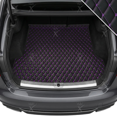 Luxus Car Mats™ - Tapete para maletero/maletero de cuero de lujo con costuras negras y moradas