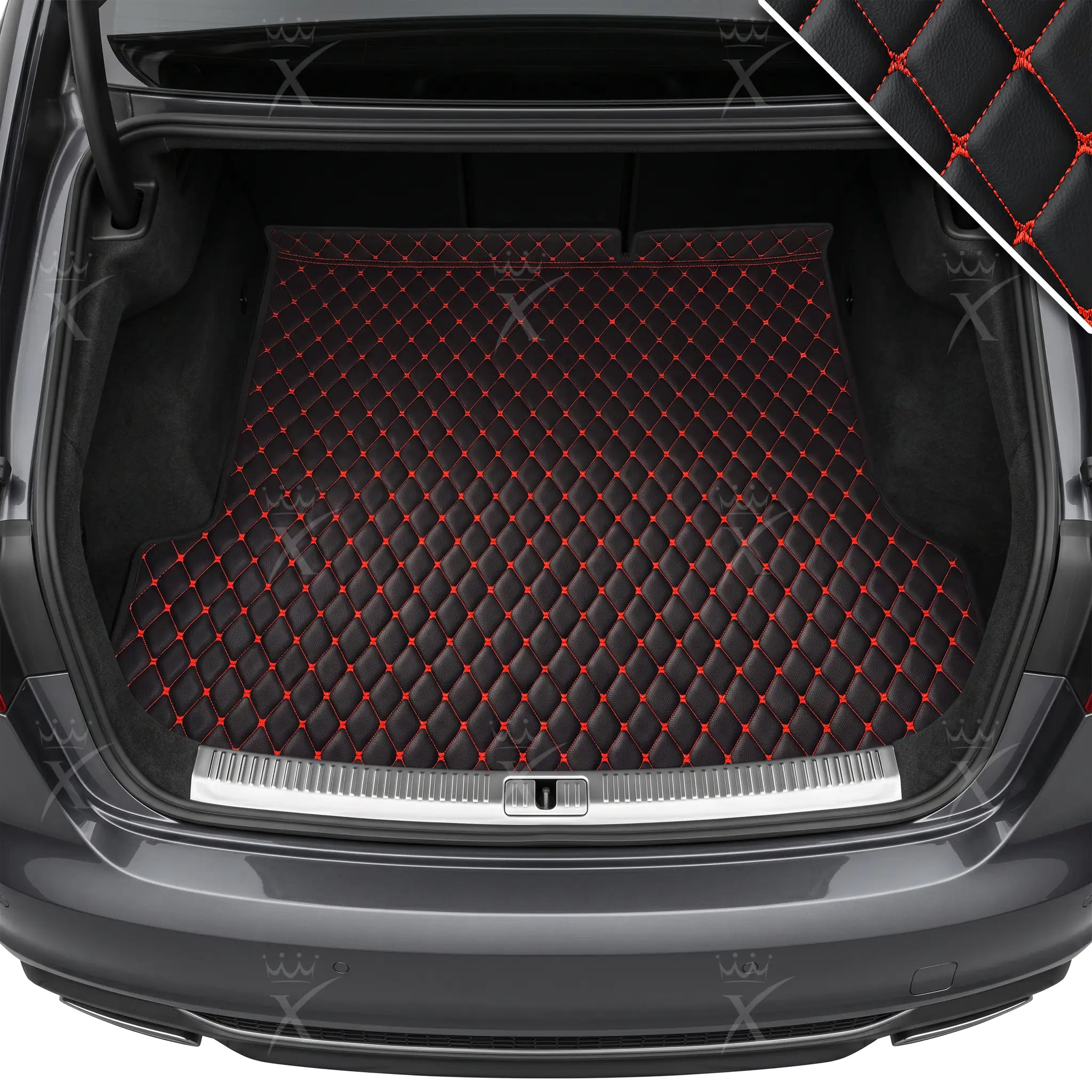 Luxus Car Mats™ - Zwarte en rode stiksels Luxe lederen koffer-/koffermat