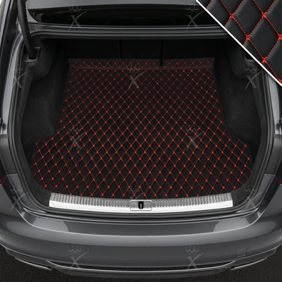 Luxus Car Mats™ - Tappetino per bagagliaio/stivale in pelle di lusso con cuciture nere e rosse
