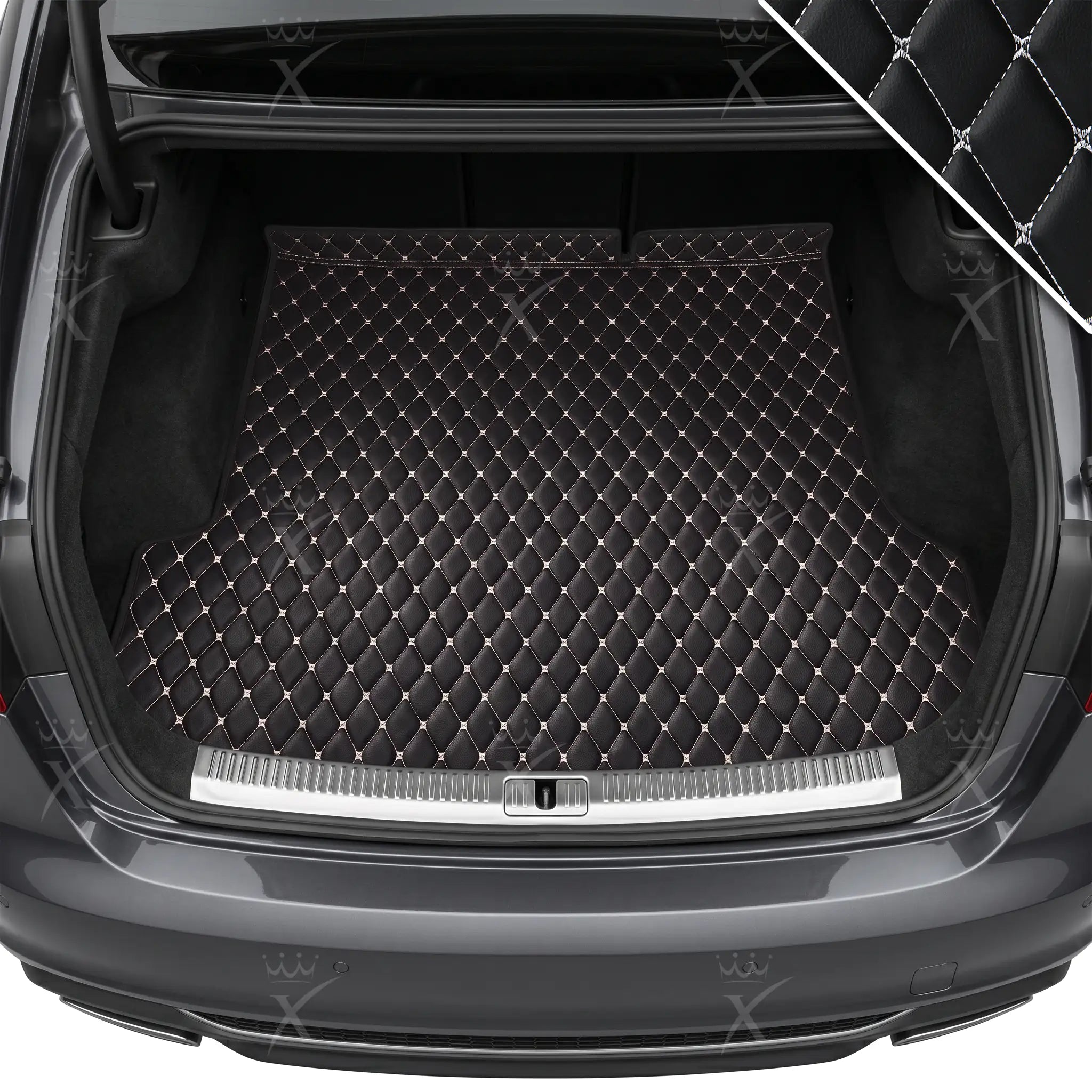 Luxus Car Mats™ - Zwart-witte stiksels Luxe lederen koffer-/koffermat