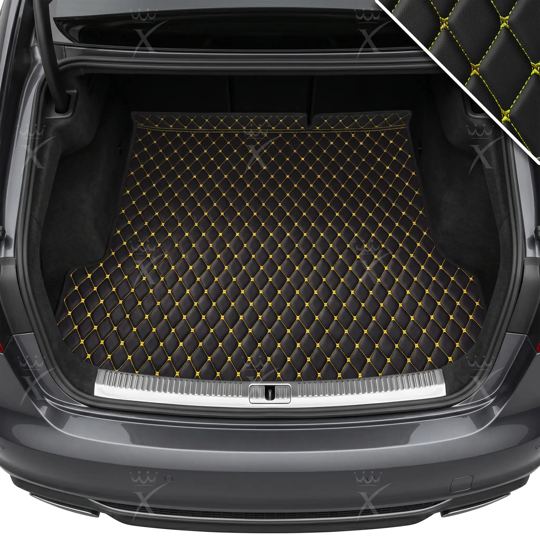 Luxus Diamond Base Series Trunk Mat | Black & Yellow Stitching