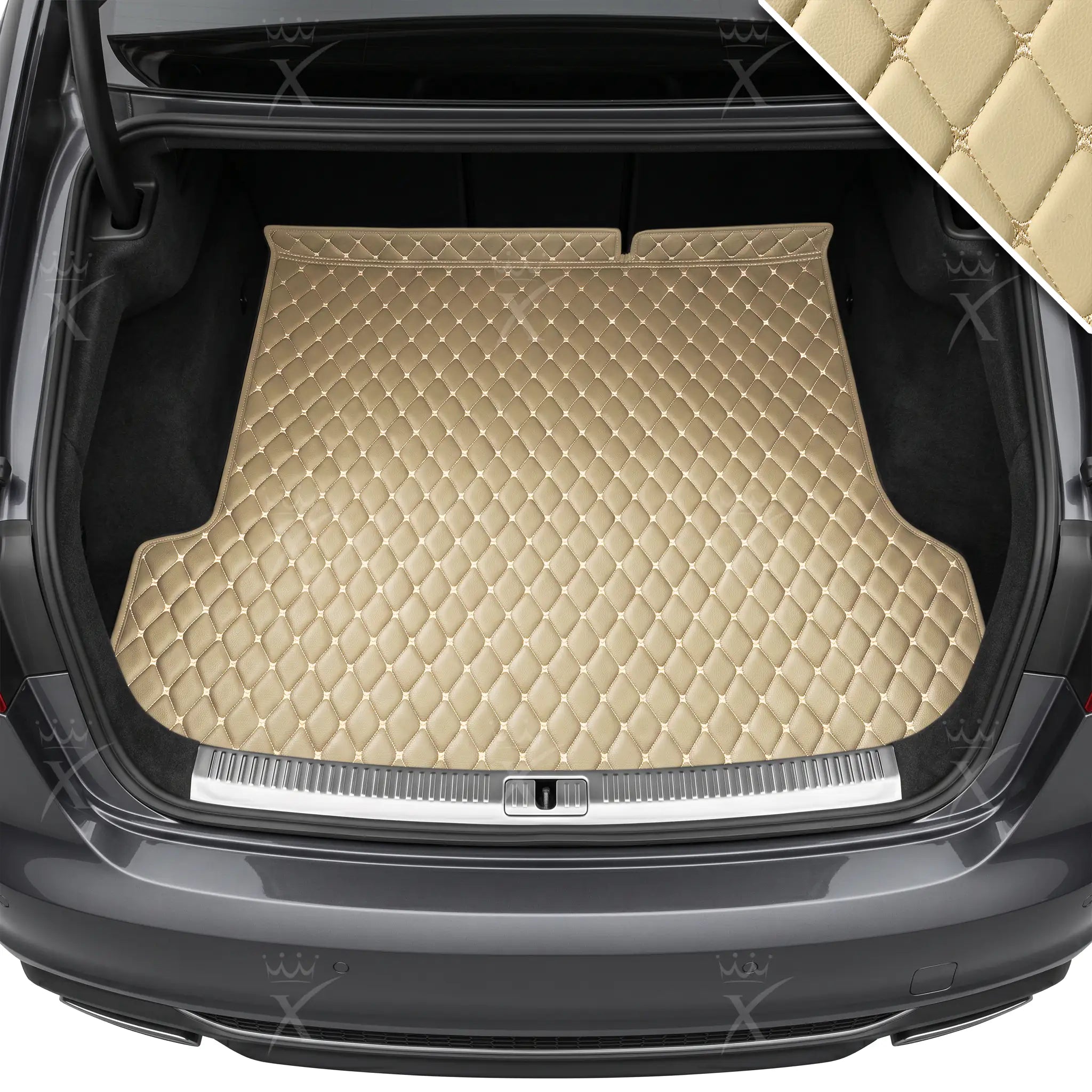 Luxus Car Mats™ - Crème Beige Luxe Lederen Kofferbak Mat