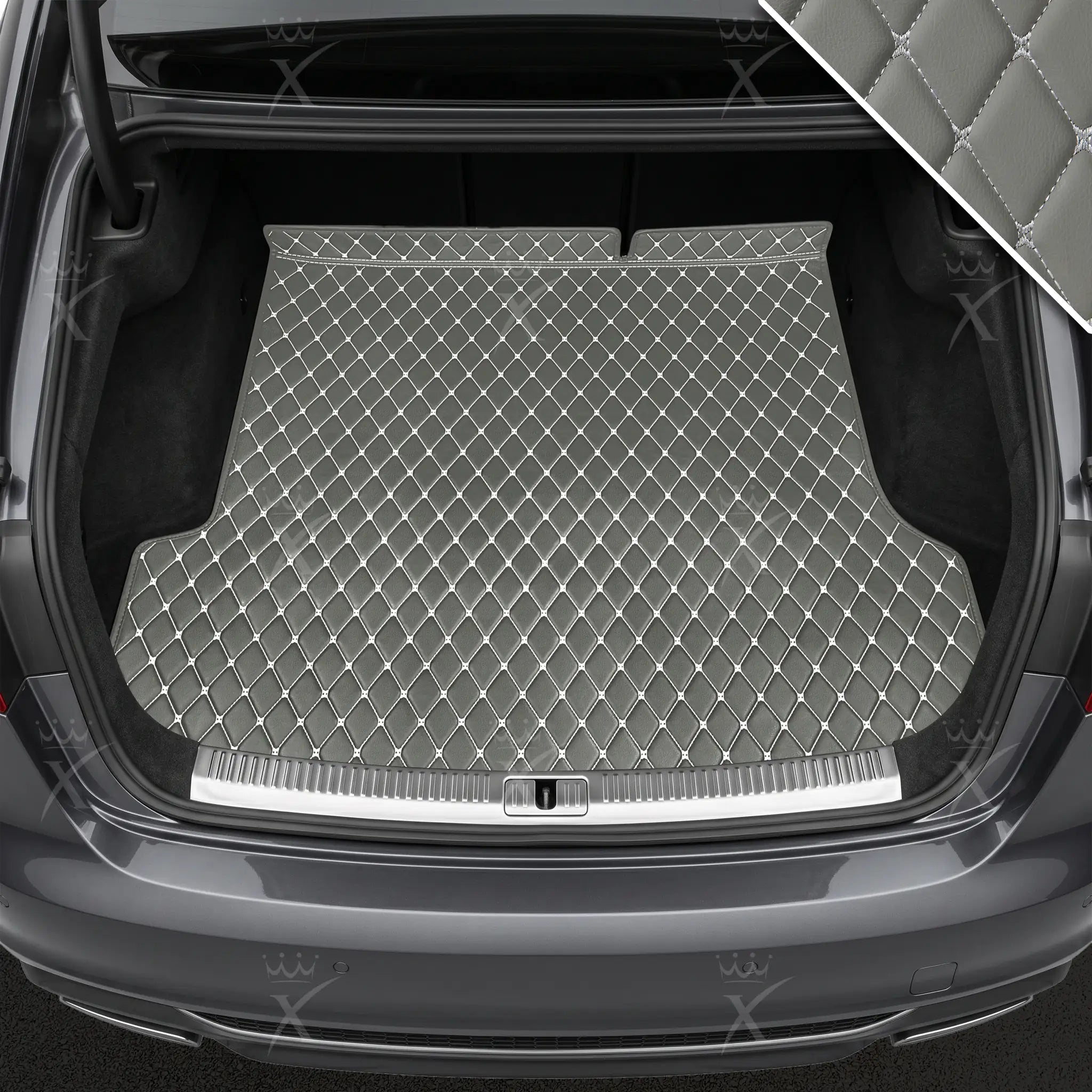 Luxus Car Mats™ – Hellgraue Luxus-Leder-Kofferraum-/Kofferraummatte