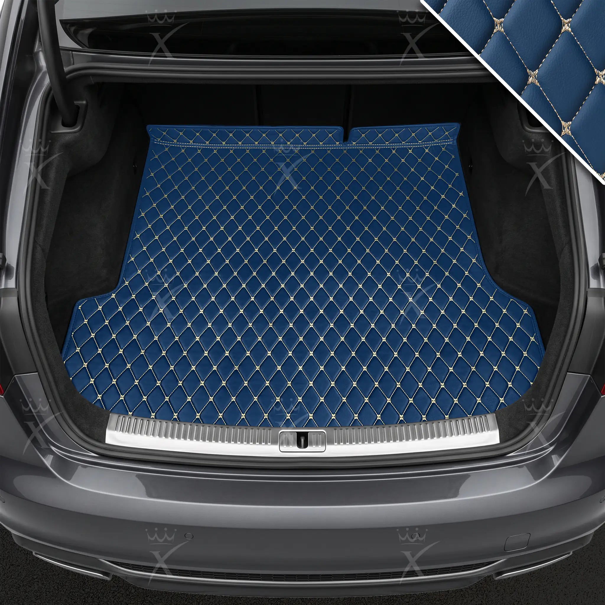 Luxus Car Mats™ - Vintage blauwe luxe lederen laars/kofferbakmat