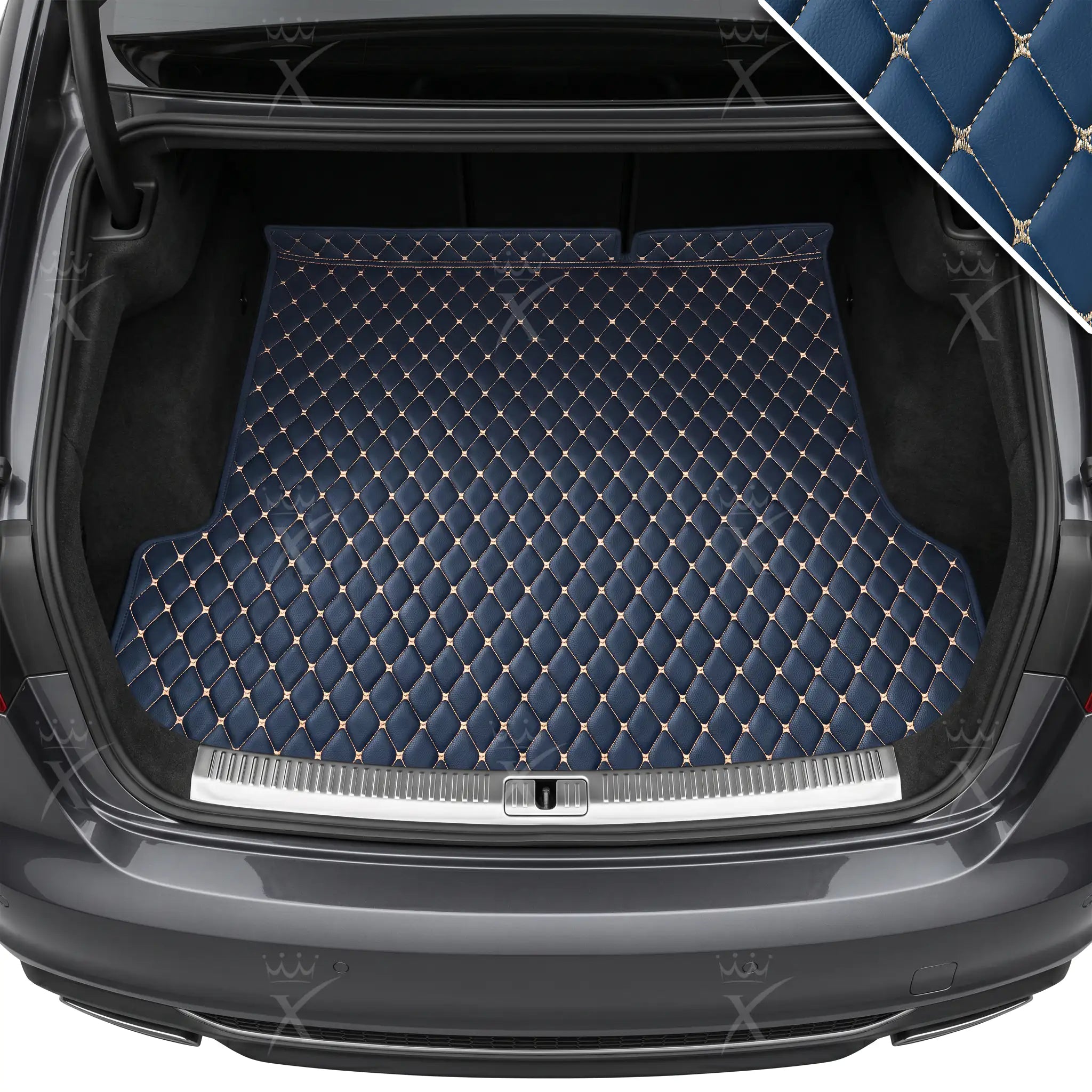 Luxus Car Mats™ - Vintage blauwe luxe lederen laars/kofferbakmat