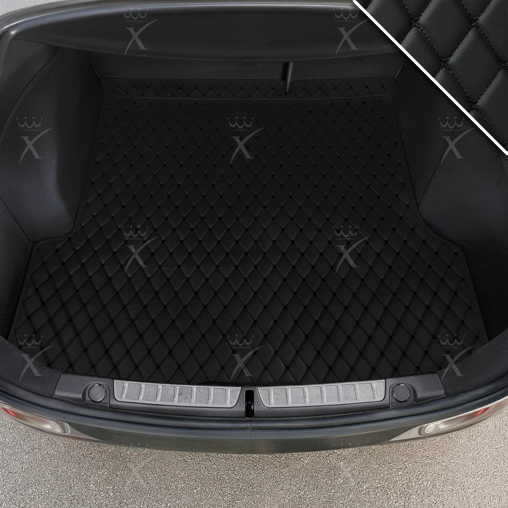 Luxus Car Mats™ - Tapete para maletero/maletero de cuero de lujo con costuras en negro y negro