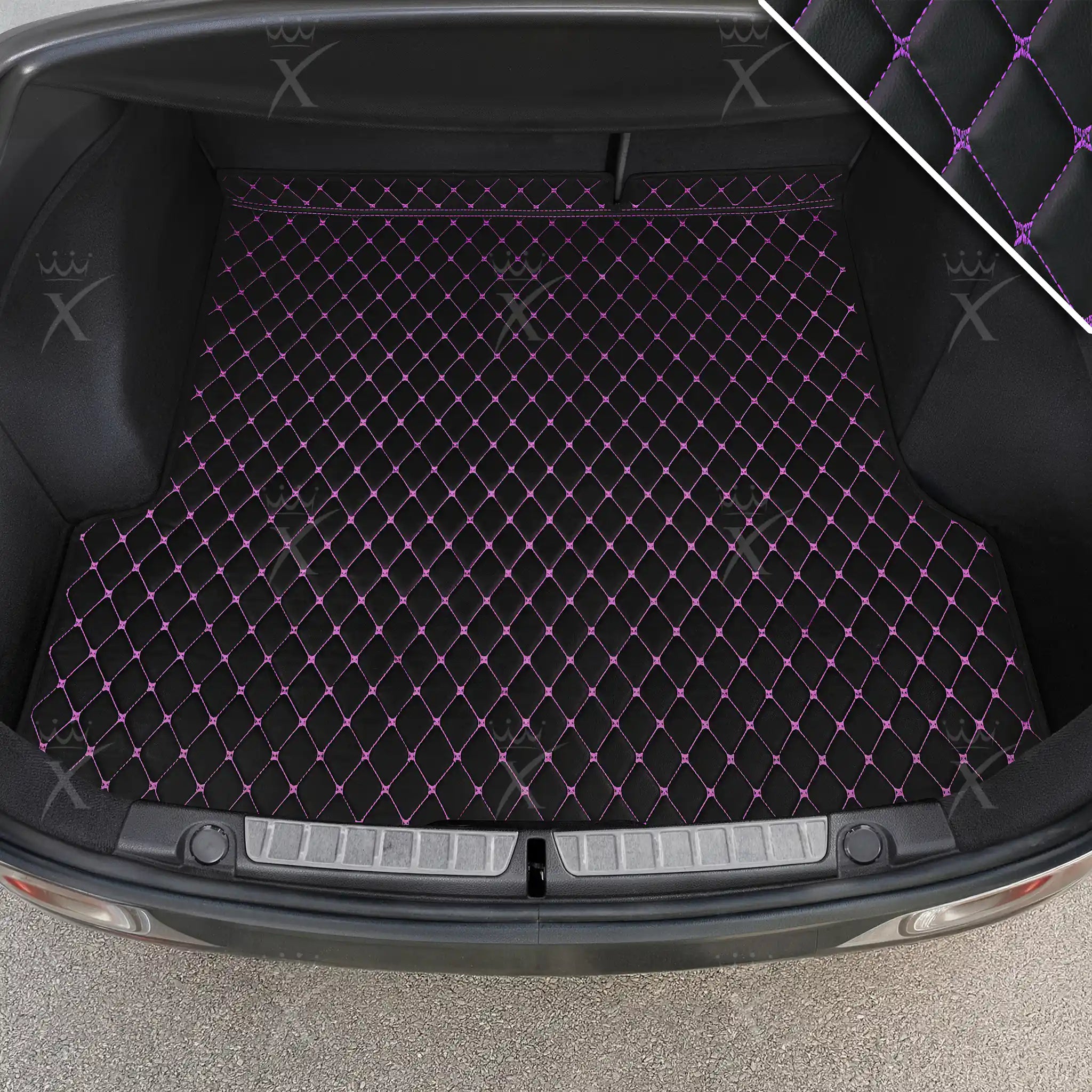 Luxus Car Mats™ - Svart og lilla søm Luksuriøs skinnsko/bagasjematte