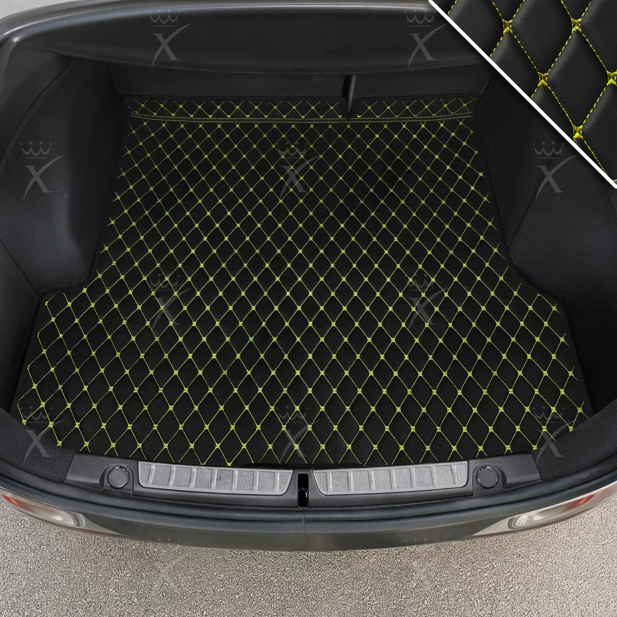 Luxus Premium Diamond Custom Base Trunk Liner | Black & Yellow Stitching