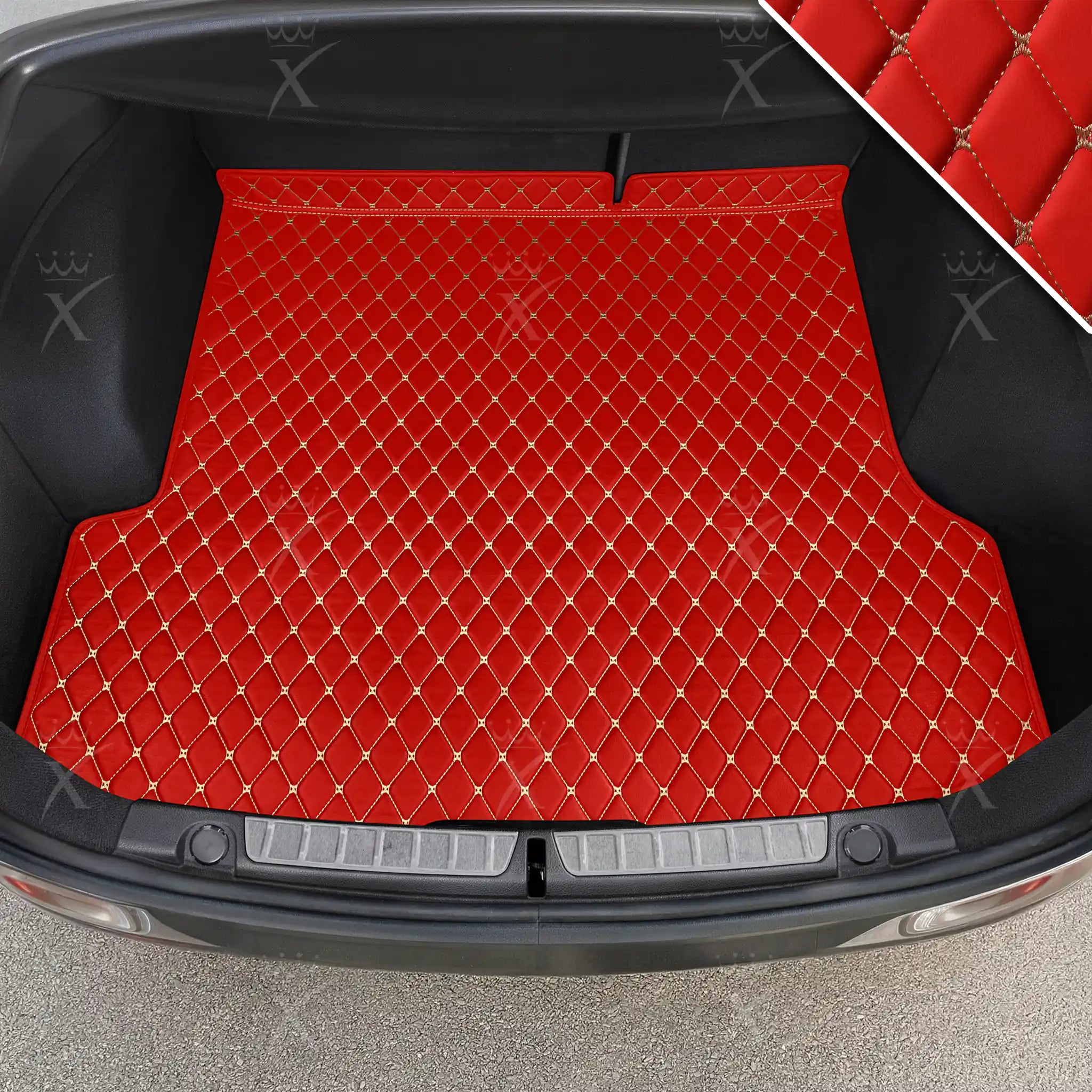 Luxus Car Mats™ - Tapete para maletero/maletero de cuero rojo Ferrari