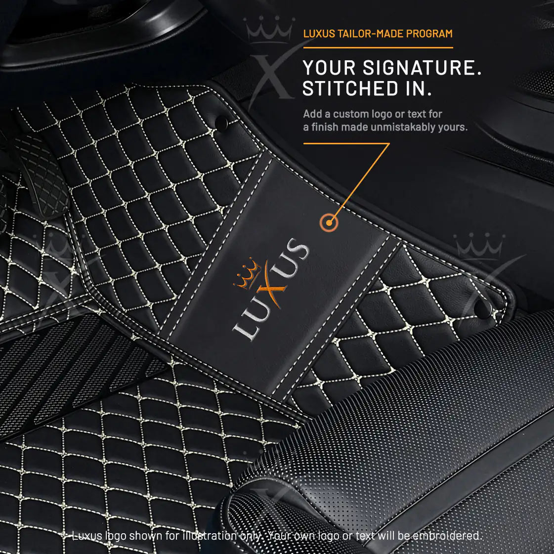 Luxus Car Mats™ - Svart og beige søm Luksus bilmattesett