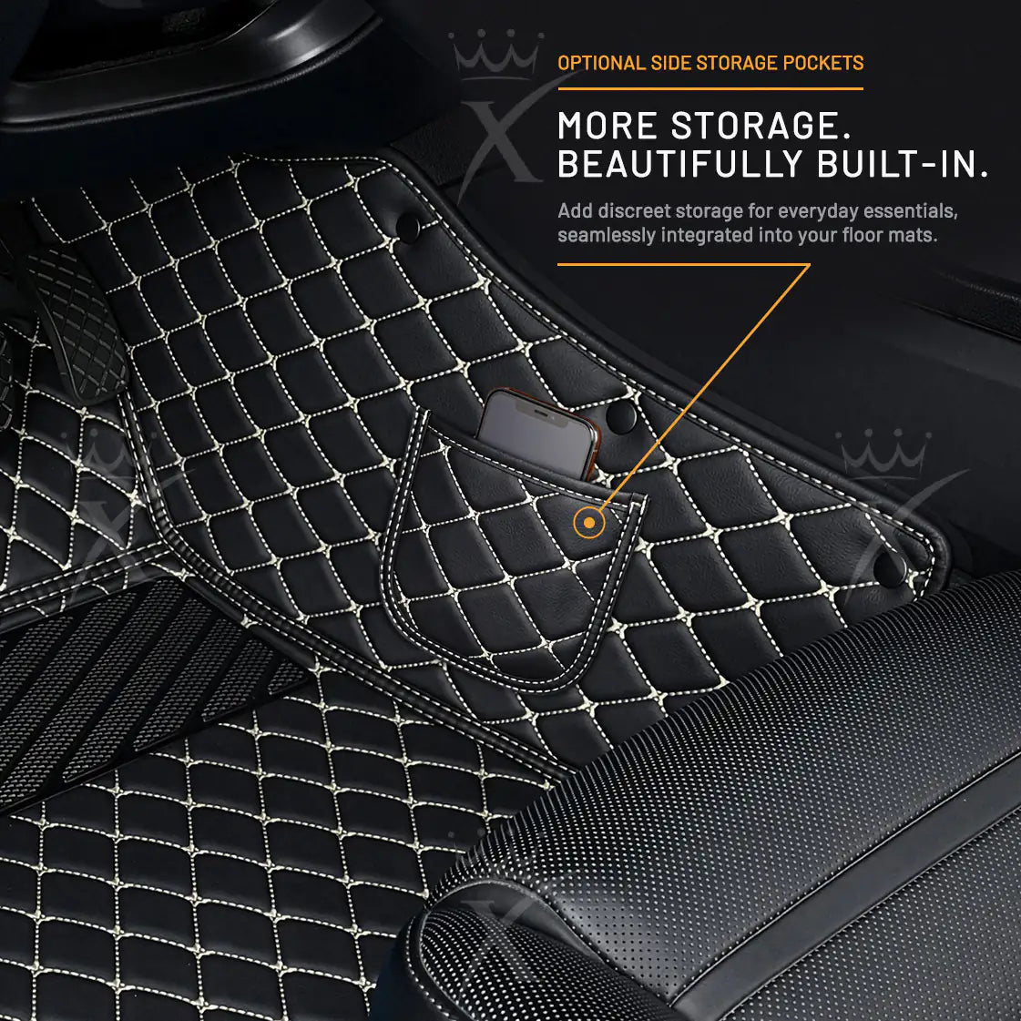Luxus Diamond Double Layer Series Floor Mats | Black & Beige Stitching & Brown Top Carpet