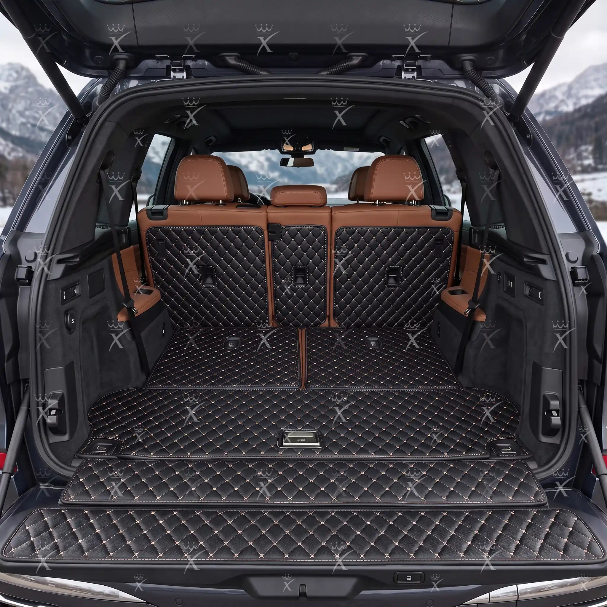 Luxus Car Mats™ - Zwarte en zwarte stiksels 3D luxe lederen koffer-/koffermat