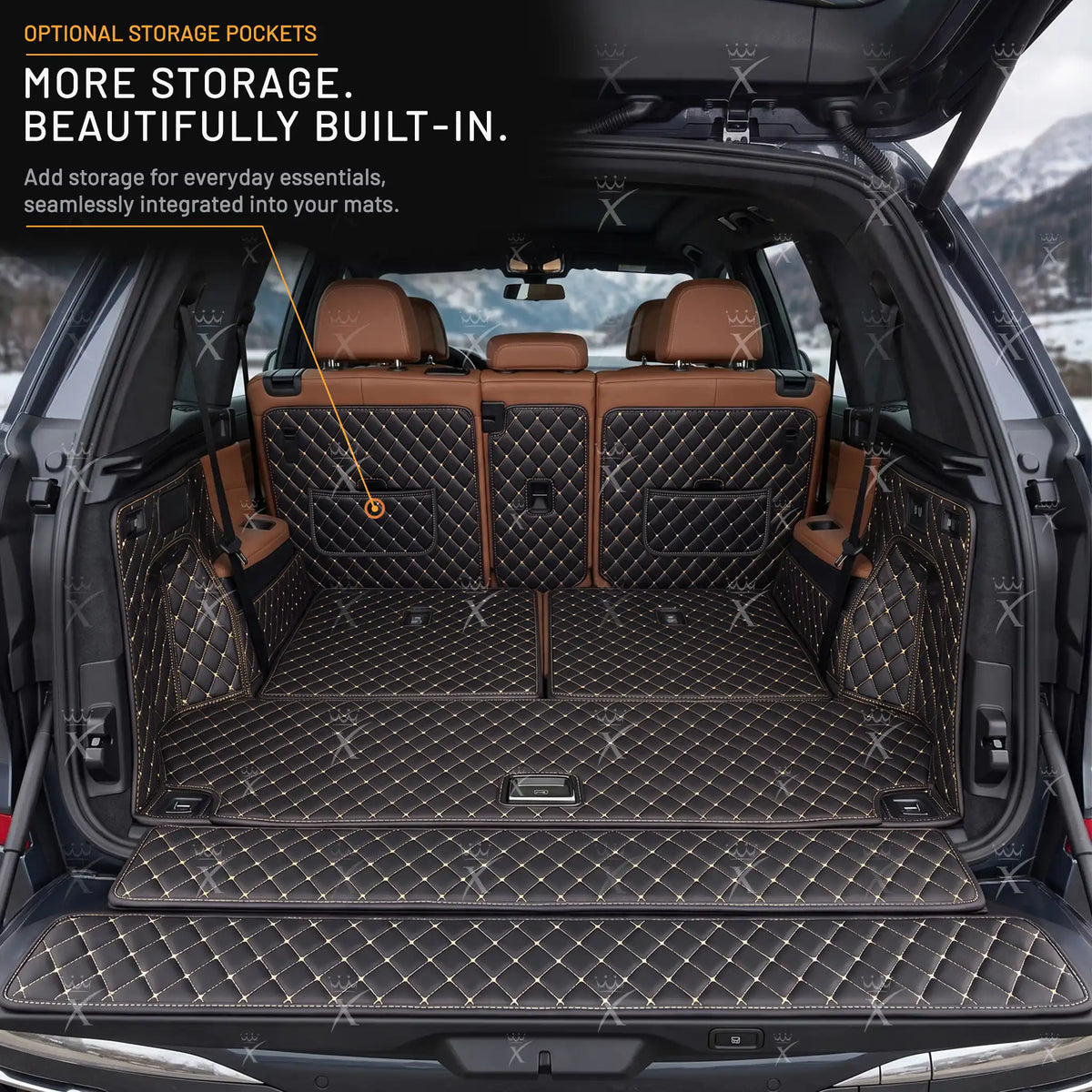 Luxus Car Mats™ - Svart og beige søm 3D luksuslærstøvel/bagasjematte