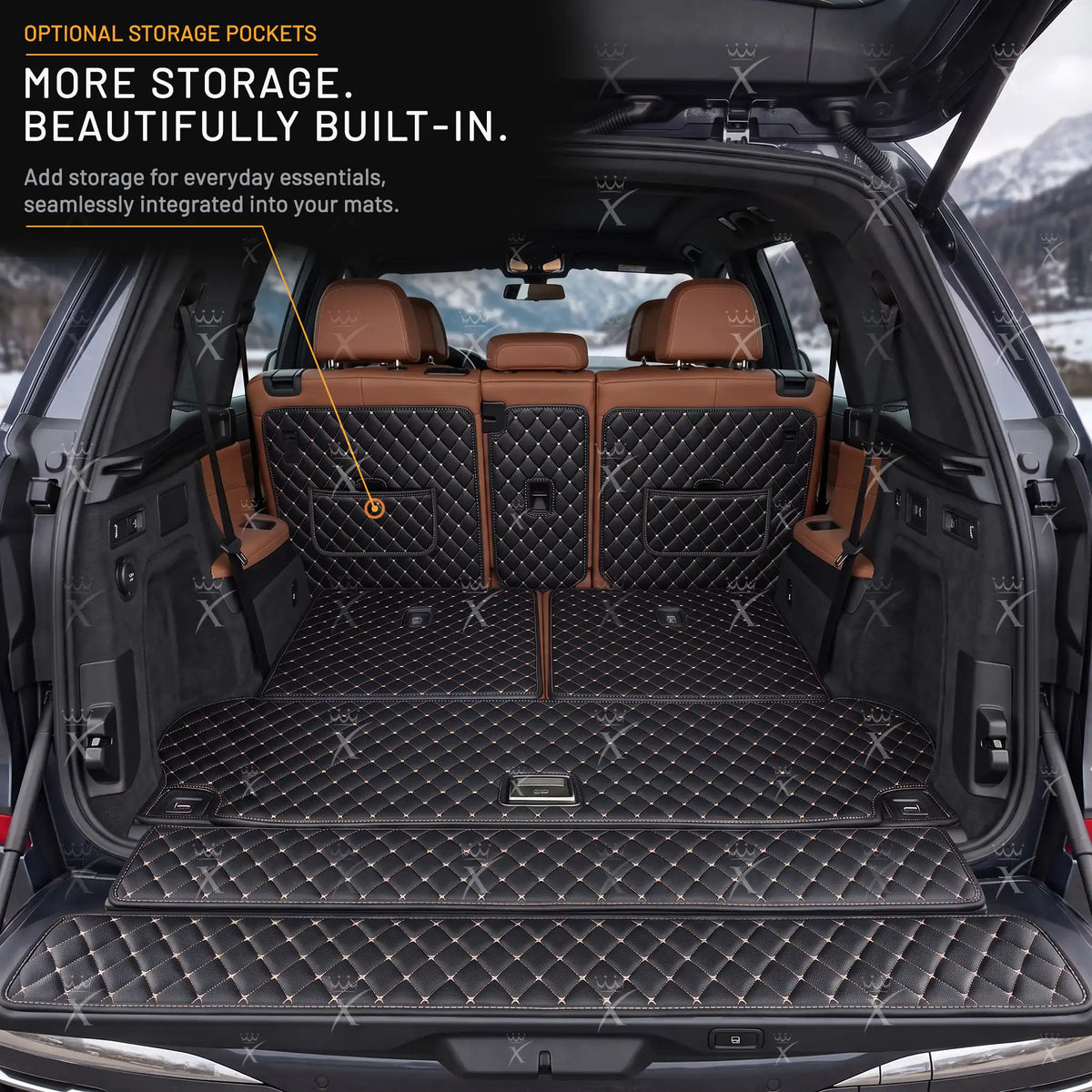 Tappetini per auto Luxus™ - Tappetino per bagagliaio/stivale in pelle di lusso 3D con cuciture nere e nere