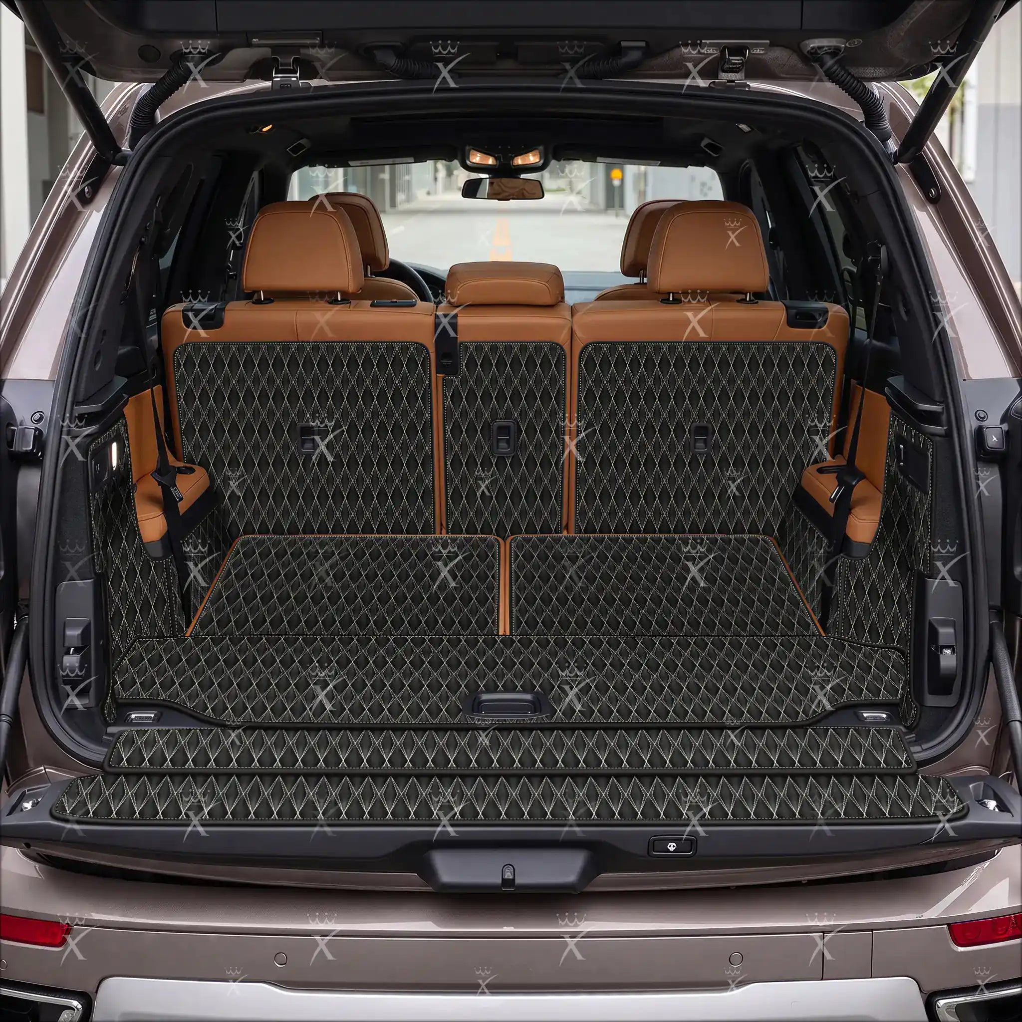 Luxus Car Mats™ – 3D-Luxus-Leder-Kofferraum-/Kofferraummatte in Schwarz und Schwarz mit Nähten