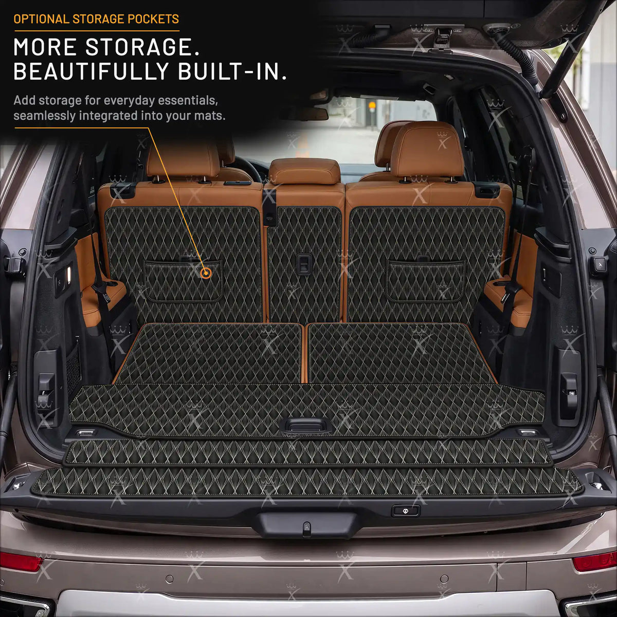 Luxus Car Mats™ – 3D-Luxus-Leder-Kofferraum-/Kofferraummatte in Schwarz und Schwarz mit Nähten