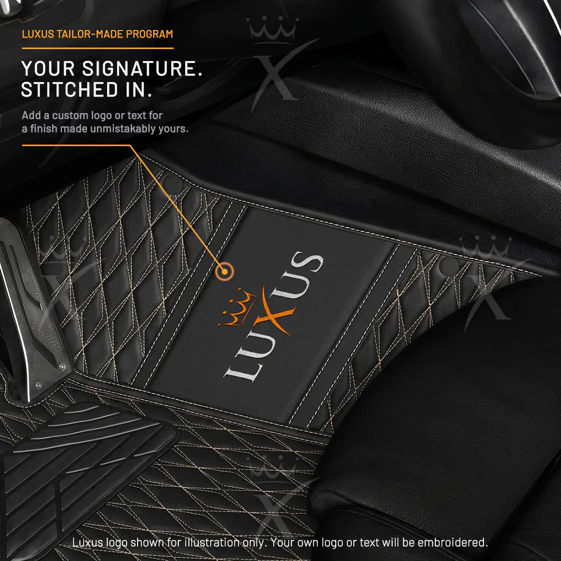 Luxus Twin-Diamond Double Layer Series Floor Mats | Black & Beige Stitching & Graphite Shadow Top Carpet