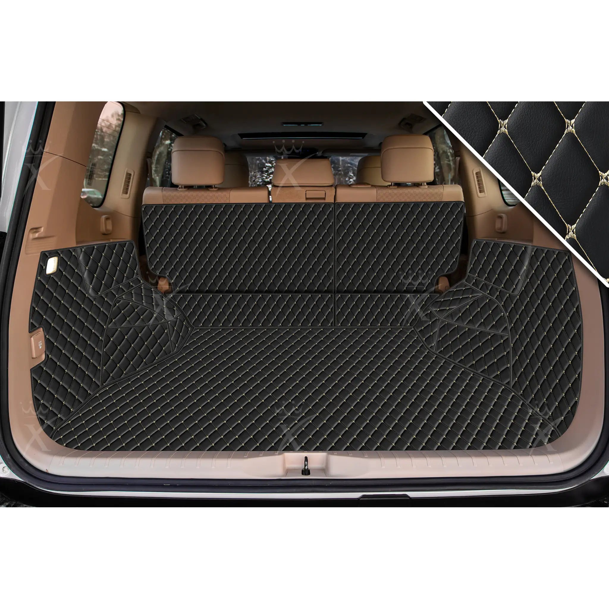 Luxus Car Mats™ – Schwarz & Beige genähte 3D-Luxus-Leder-Kofferraum-/Kofferraummatte