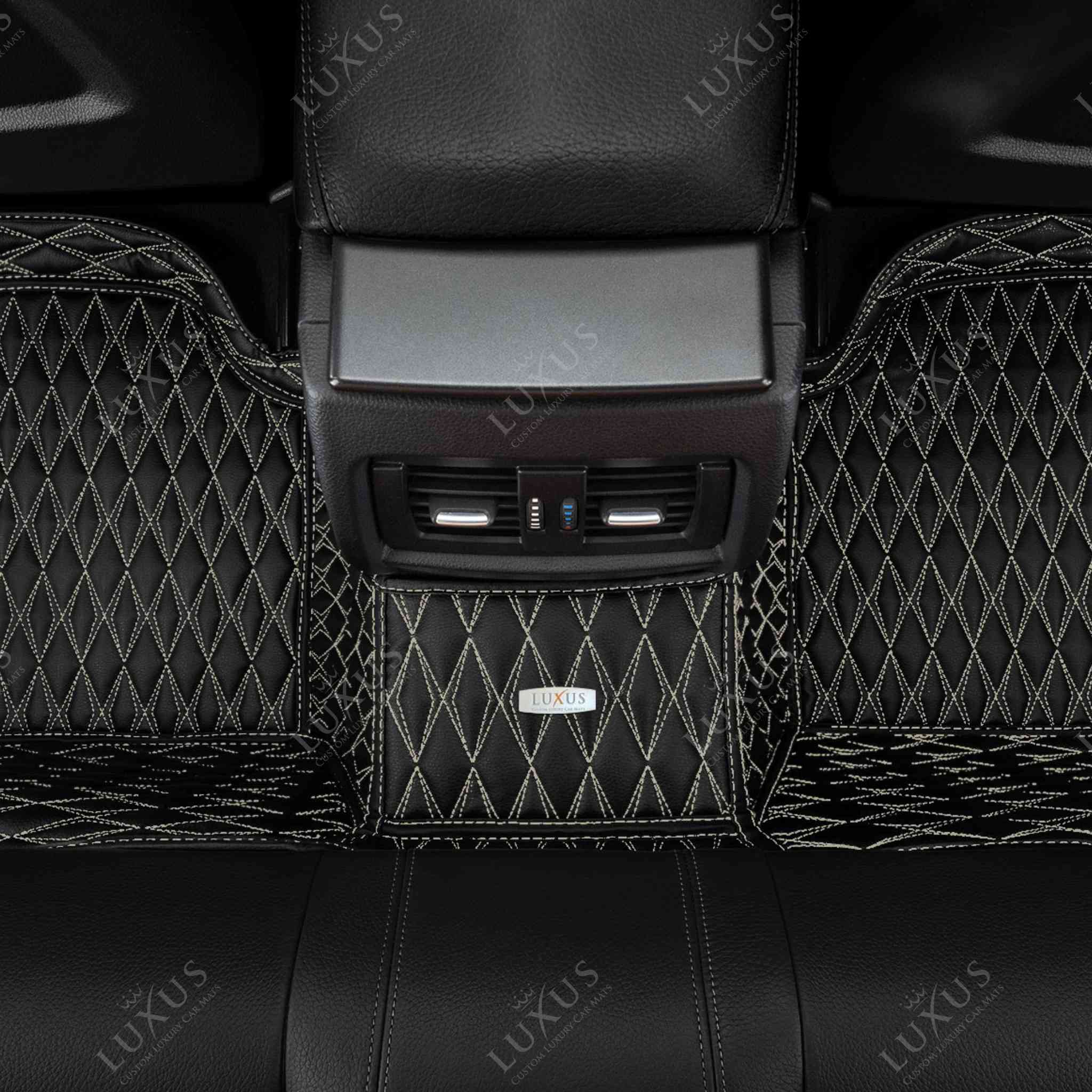 Twin-Diamond Black & Beige Stitching Luxury Car Mats Set