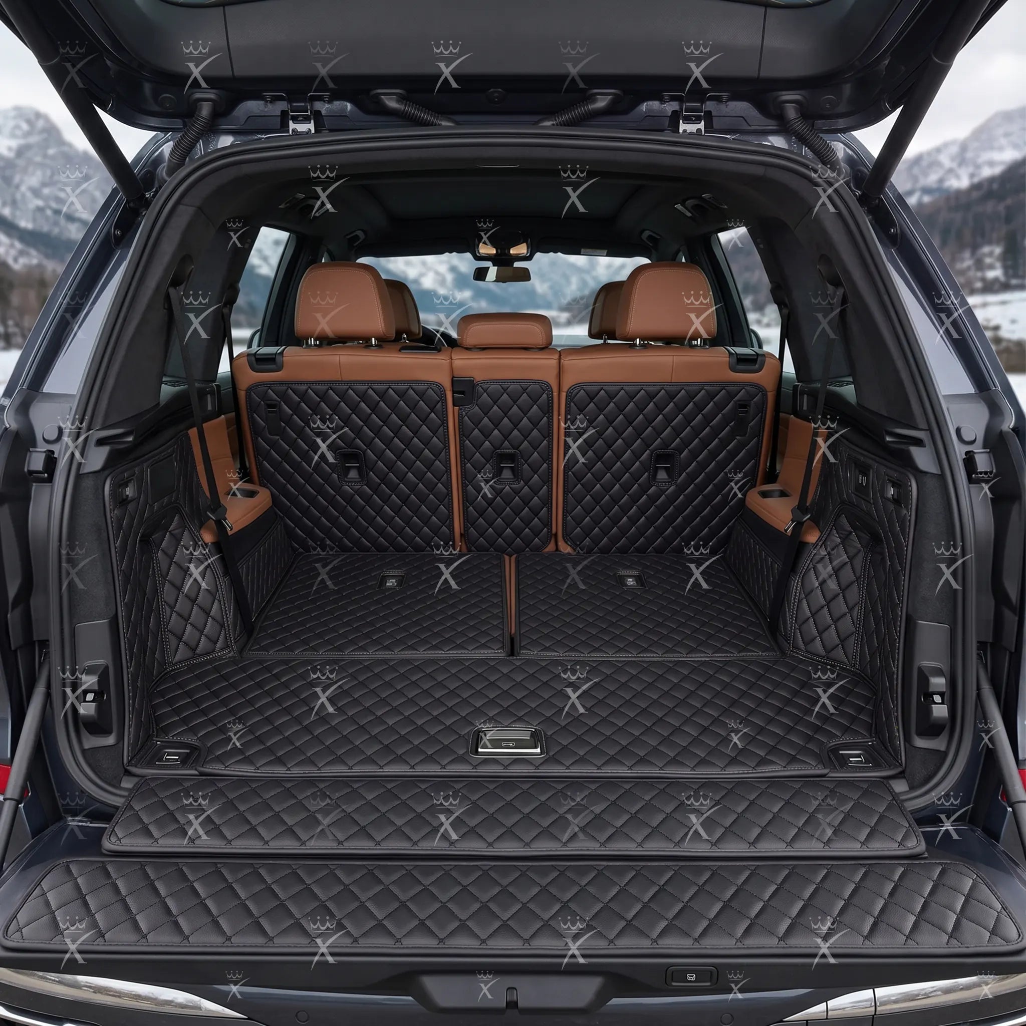 Luxus Car Mats™ - Zwarte en zwarte stiksels 3D luxe lederen koffer-/koffermat