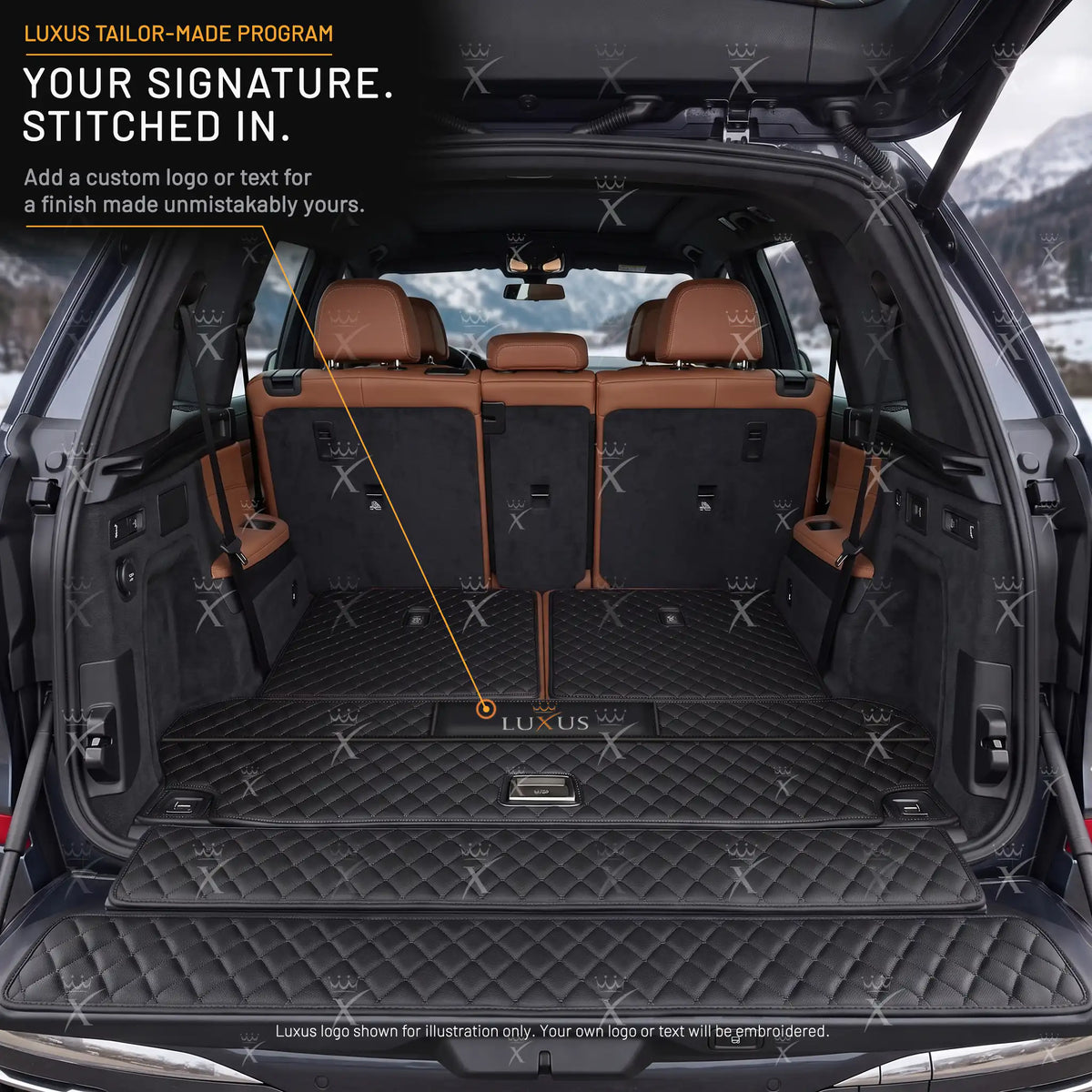 Luxus Diamond BaseFit Series Trunk Mat | Black & Black Stitching