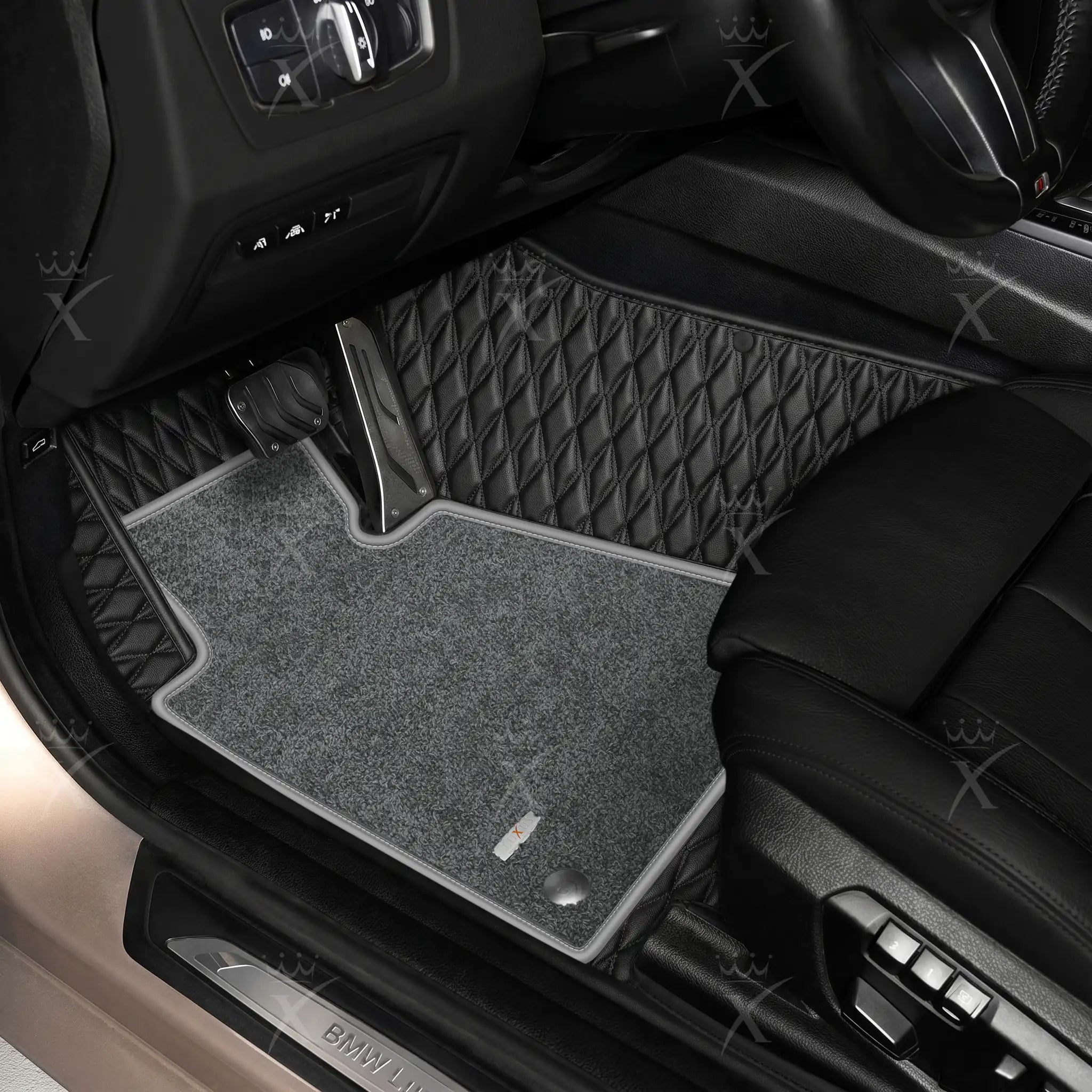 Luxus Twin-Diamond Double Layer Series Floor Mats | Black & Black Stitching & Graphite Shadow Top Carpet