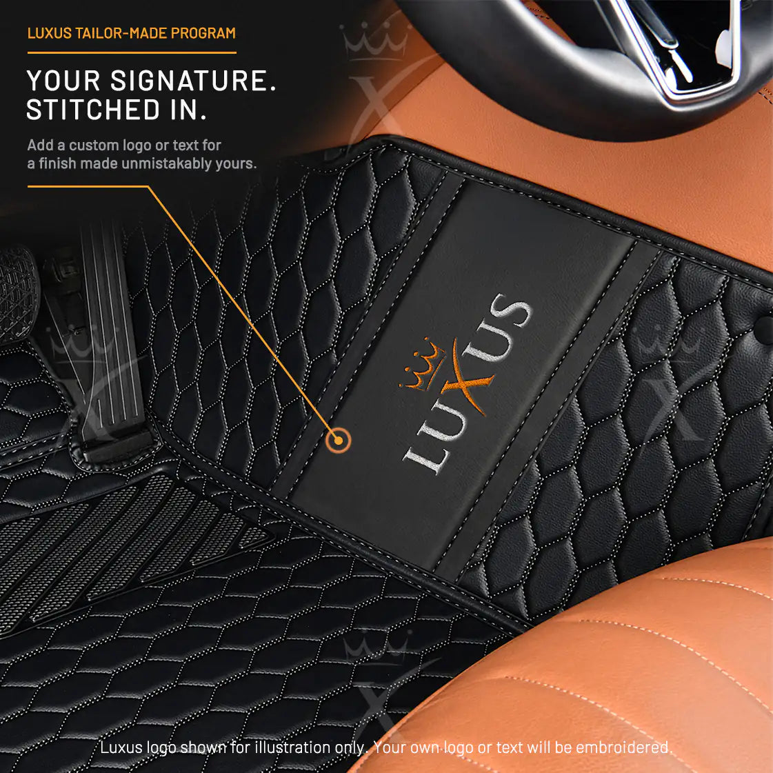 Luxus Honeycomb Double Layer Series Floor Mats | Black & Black Stitching & Beige Top Carpet
