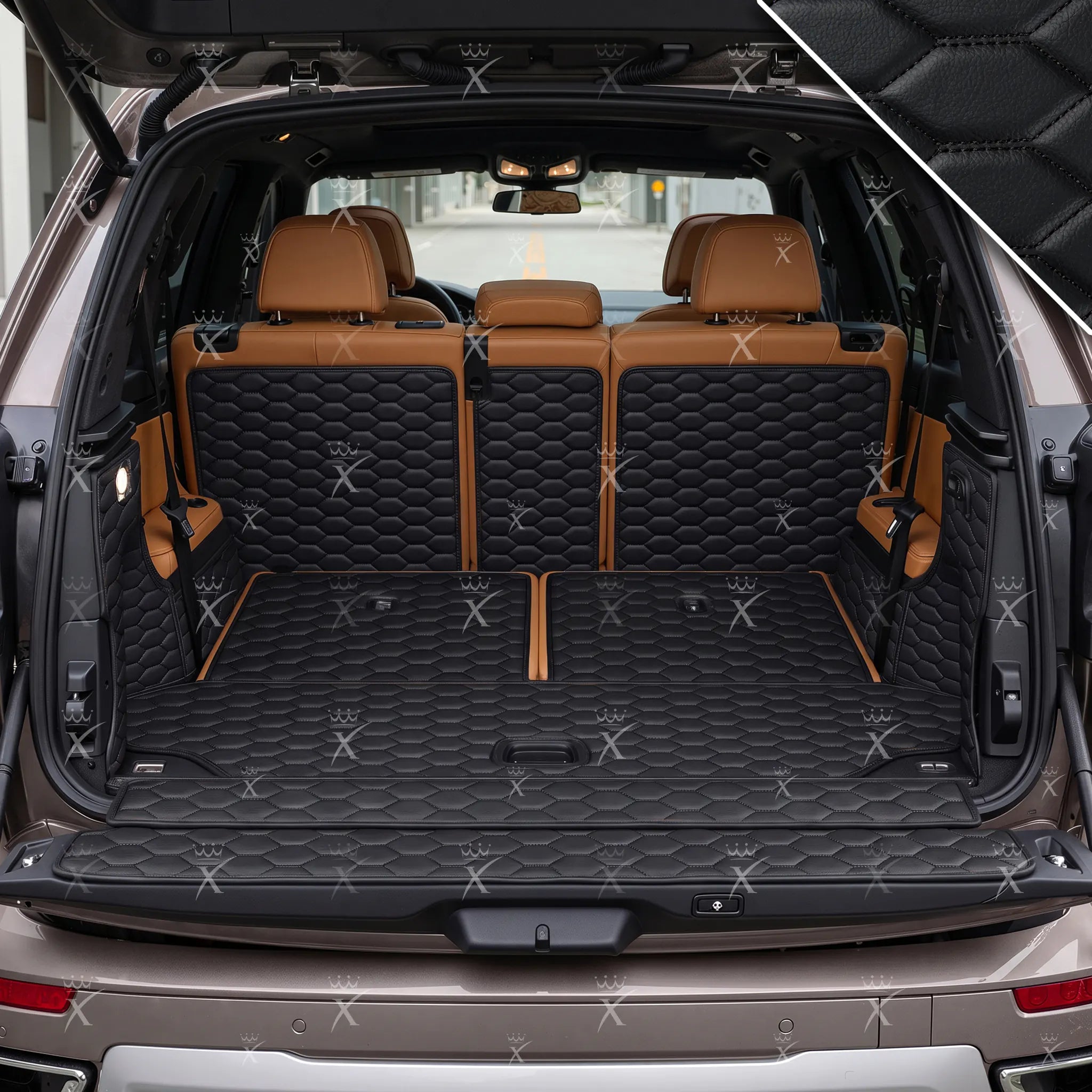 Luxus Honeycomb 360Fit Series Trunk Mat | Black & Black Stitching