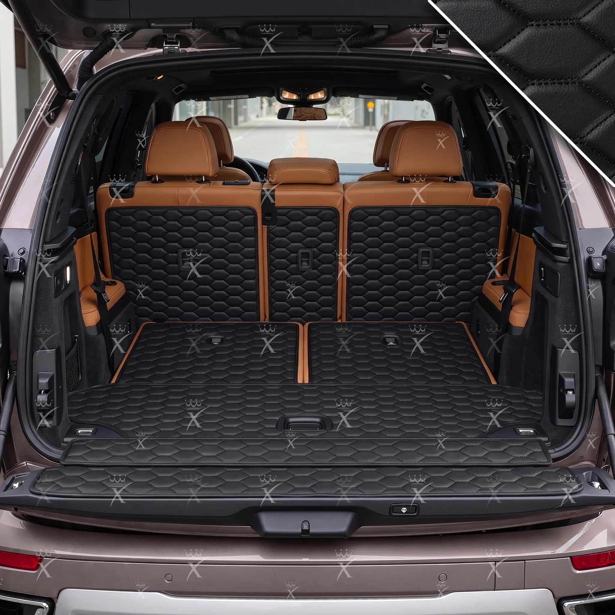 Luxus Honeycomb XtendFit Series Trunk Mat | Black & Black Stitching