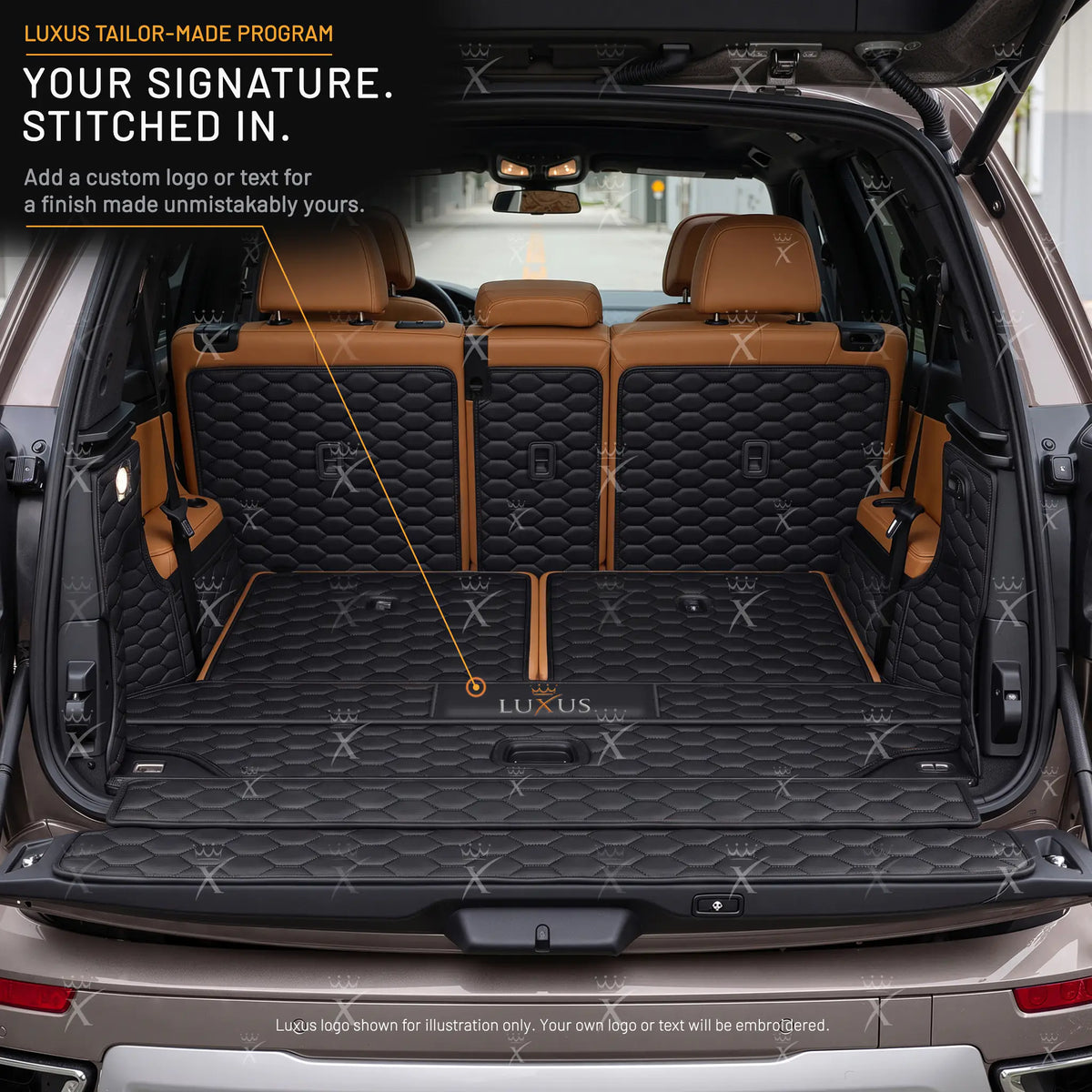 Luxus Honeycomb 360Fit Series Trunk Mat | Black & Black Stitching