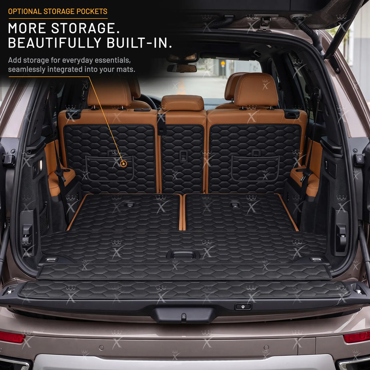 Luxus Honeycomb XtendFit Series Trunk Mat | Black & Black Stitching