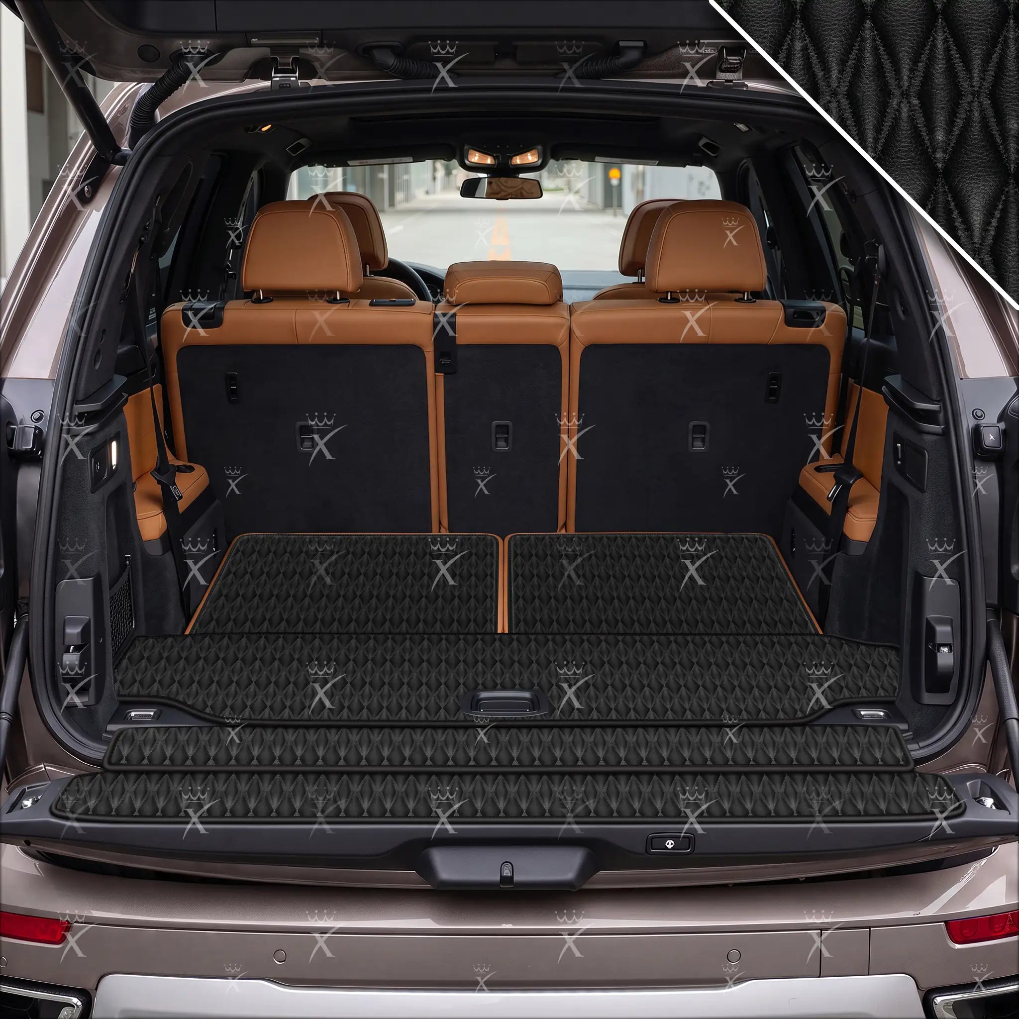Luxus Twin-Diamond Base Series Trunk Mat | Black & Black Stitching
