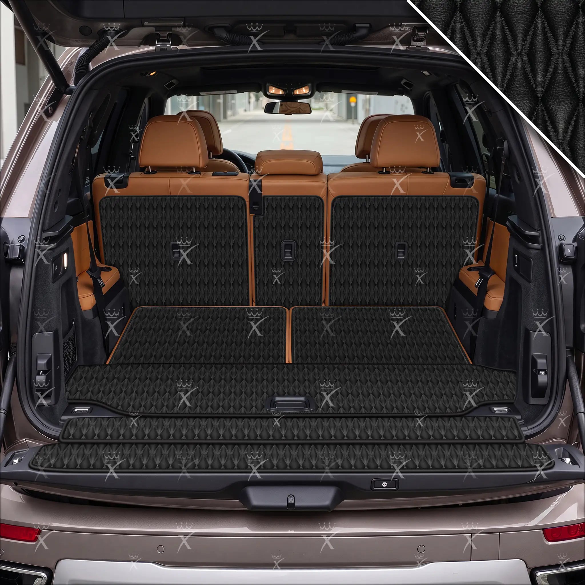 Tappetini per auto Luxus™ - Tappetino per bagagliaio/stivale in pelle di lusso 3D con cuciture nere e nere