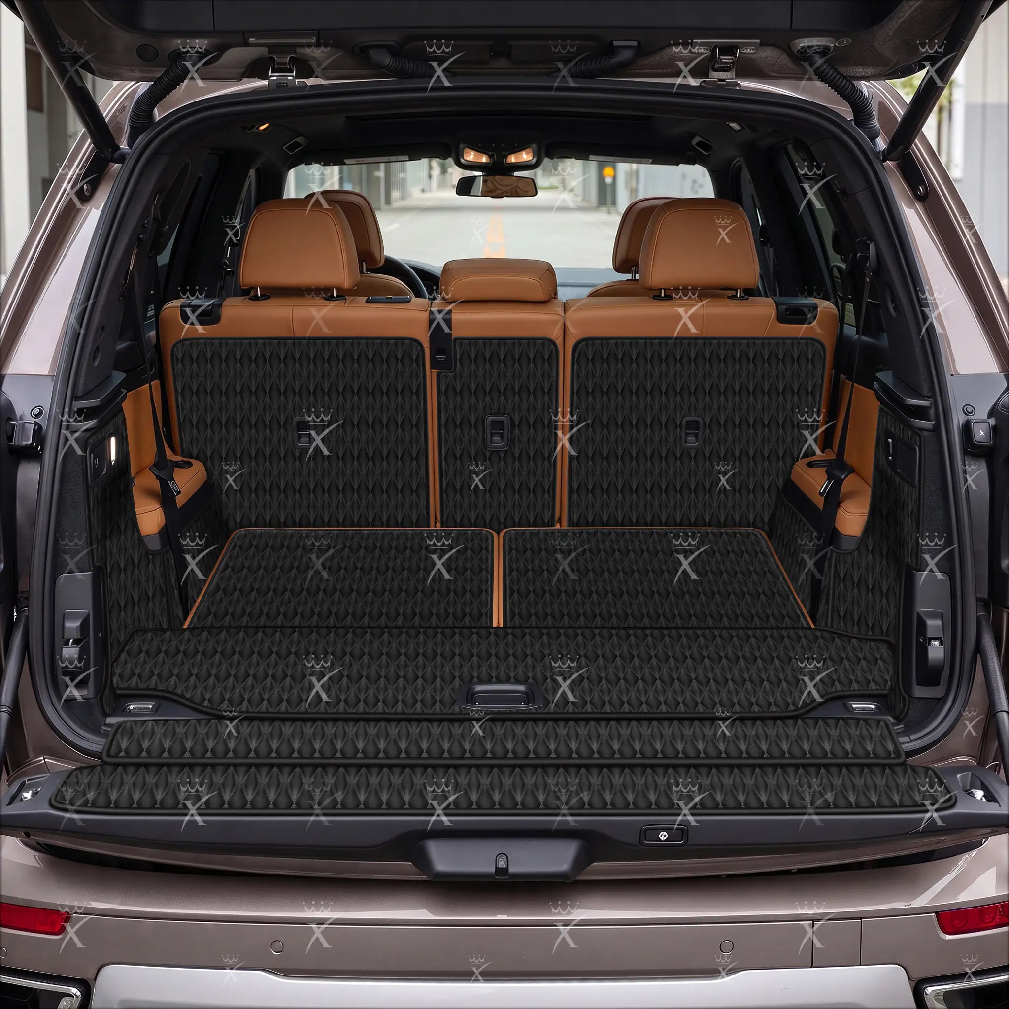 Tappetini per auto Luxus™ - Tappetino per bagagliaio/stivale in pelle di lusso 3D con cuciture nere e nere