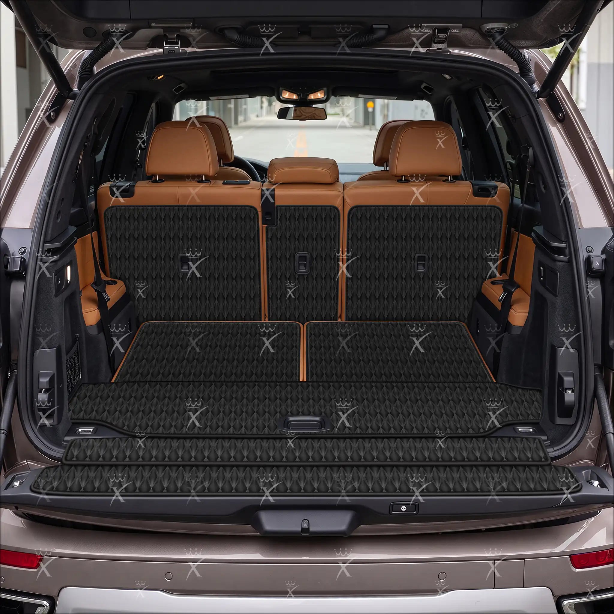 Tappetini per auto Luxus™ - Tappetino per bagagliaio/stivale in pelle di lusso 3D con cuciture nere e nere