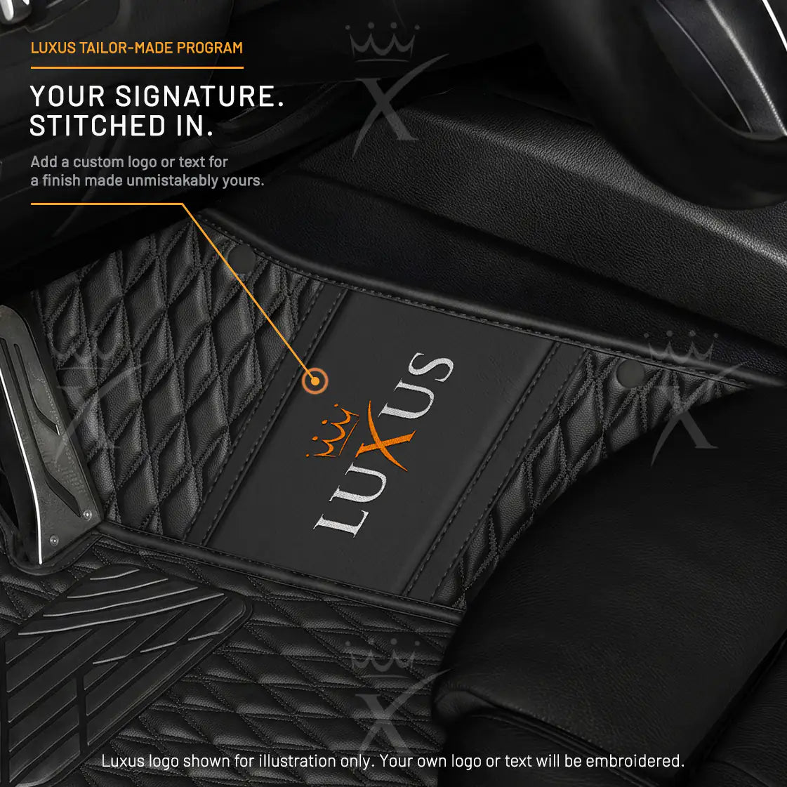 Luxus Twin-Diamond Double Layer Series Floor Mats | Black & Black Stitching & Rosso Corsa Top Carpet