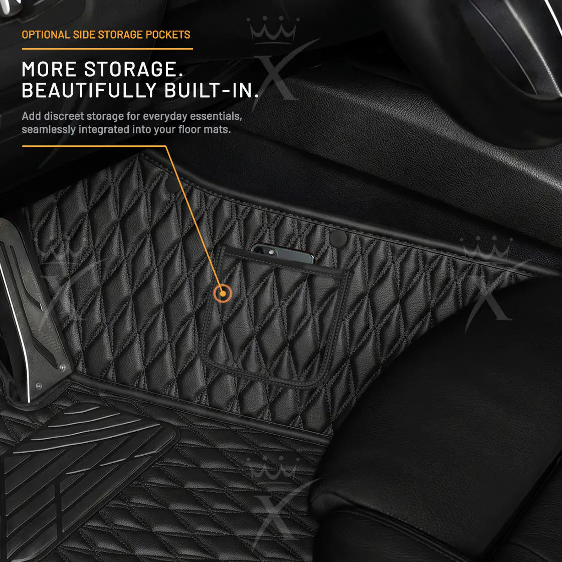 Luxus Twin-Diamond Double Layer Series Floor Mats | Black & Black Stitching & Aqua Frost Top Carpet