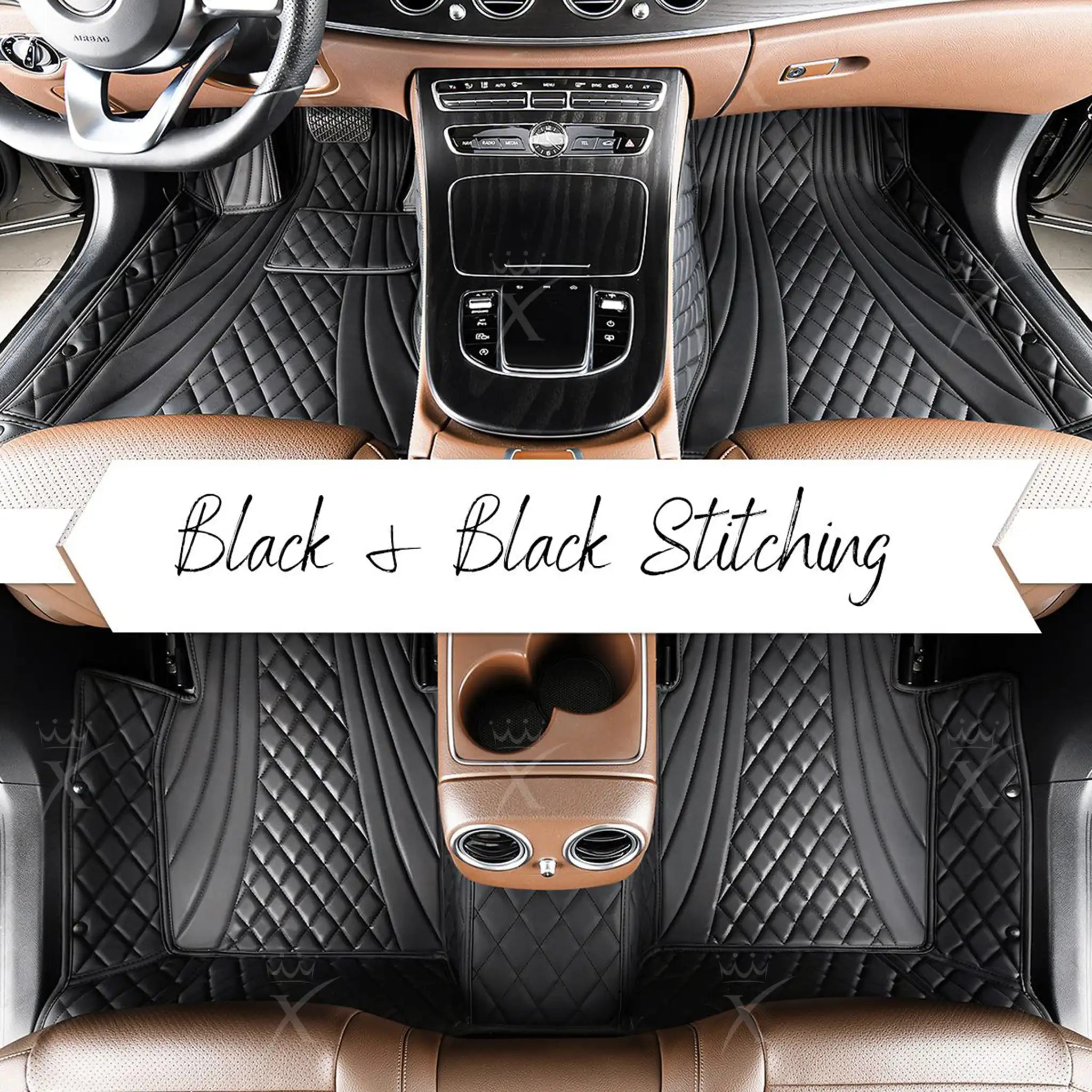 Luxus Car Mats™ – Luxus-Automatten-Set in Schwarz und mit schwarzen Nähten