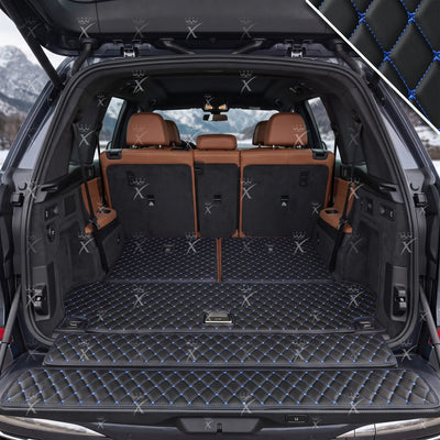 Luxus Diamond BaseFit Series Trunk Mat | Black & Blue Stitching