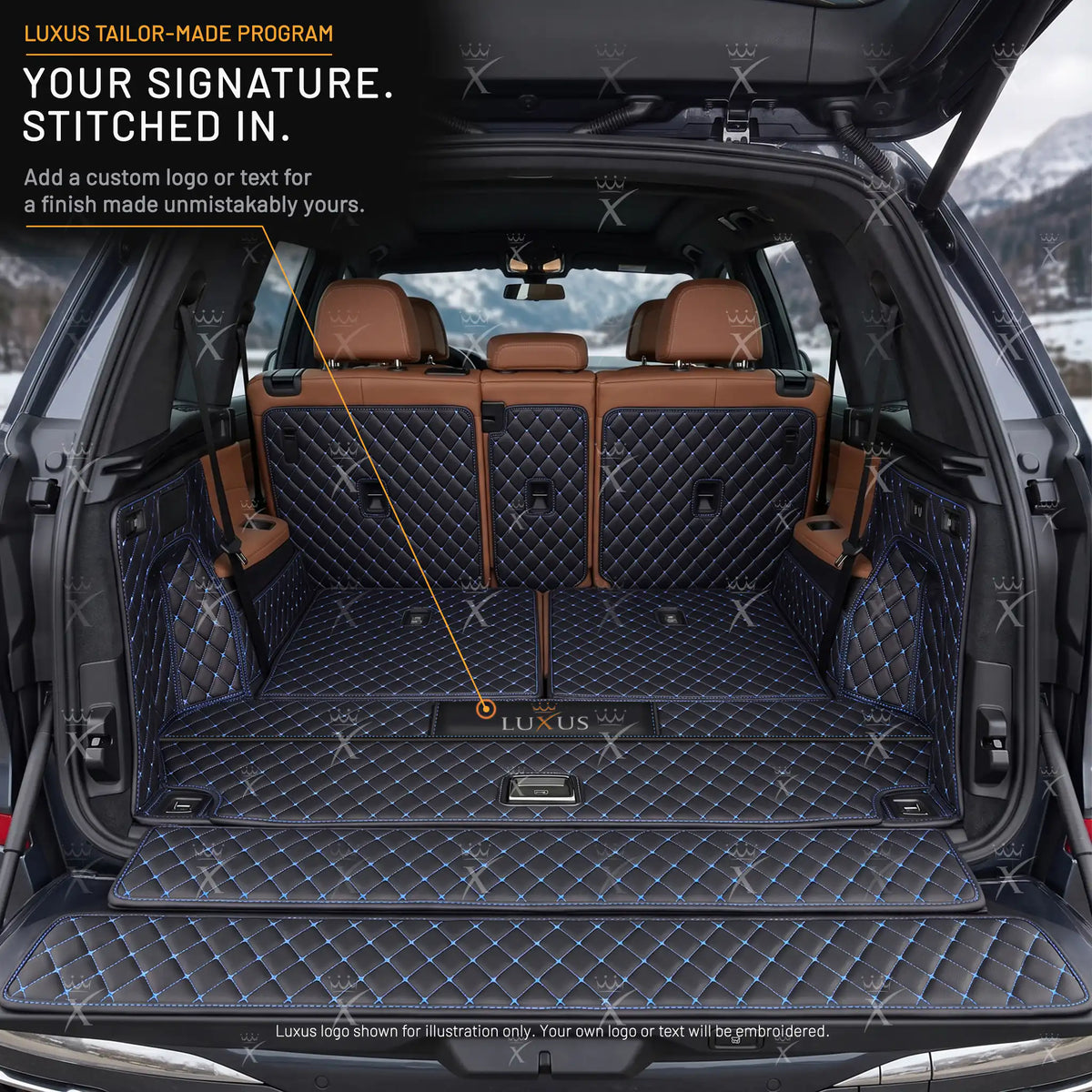 Luxus Car Mats™ - Svart og blå søm 3D luksuslærstøvel/bagasjematte